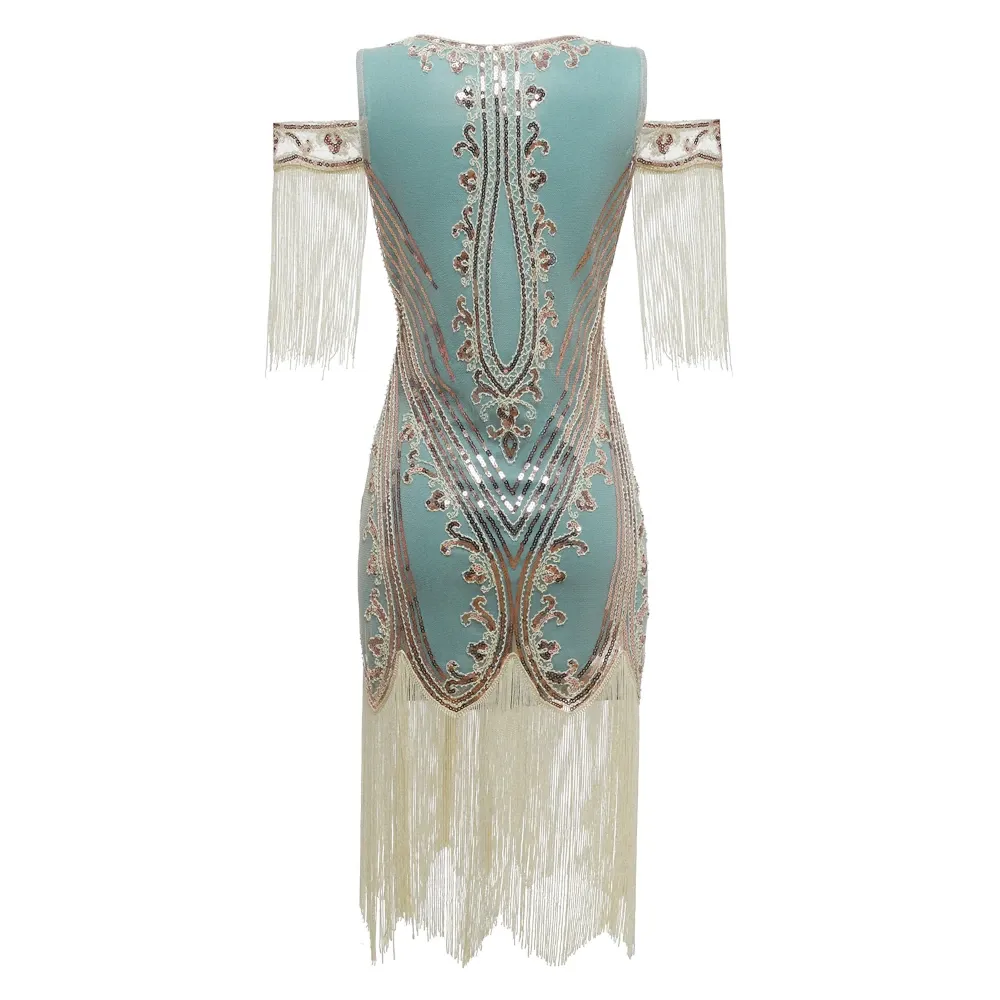 1920s Sequin Daisy Dress - Blue - Hire