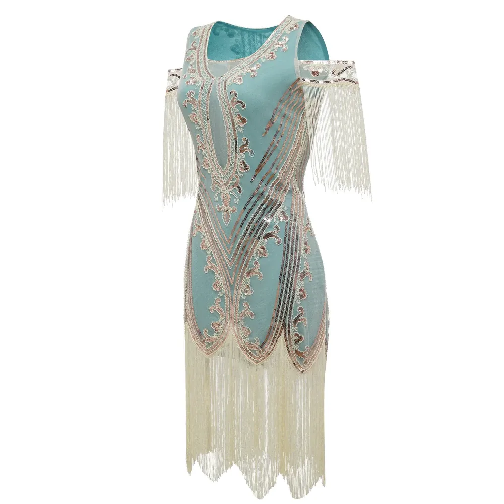 1920s Sequin Daisy Dress - Blue - Hire