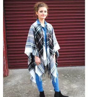 Ailsa Tartan Beige Mix Check Shawl Cape