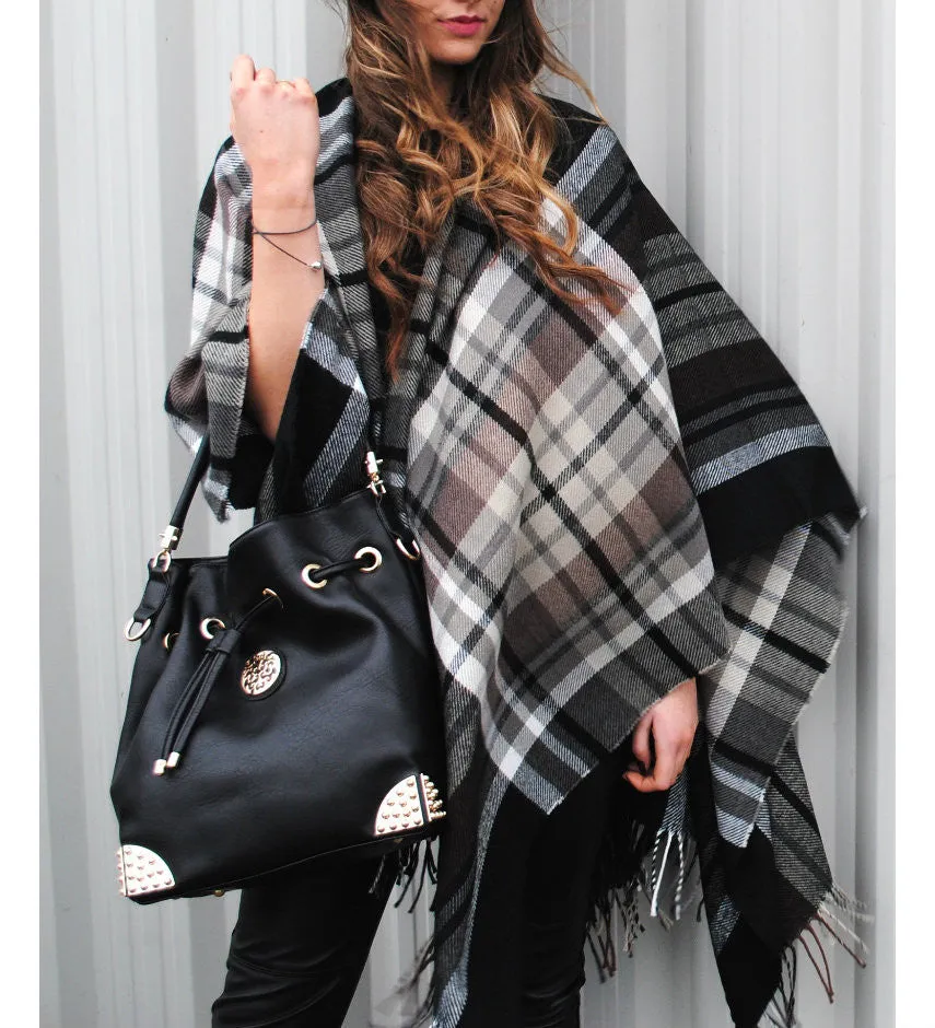 Ailsa Tartan Beige Mix Check Shawl Cape