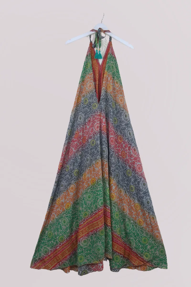 Athena Maxi Dress - Vintage Sari - Psychedelic Marigolds - S to M/L