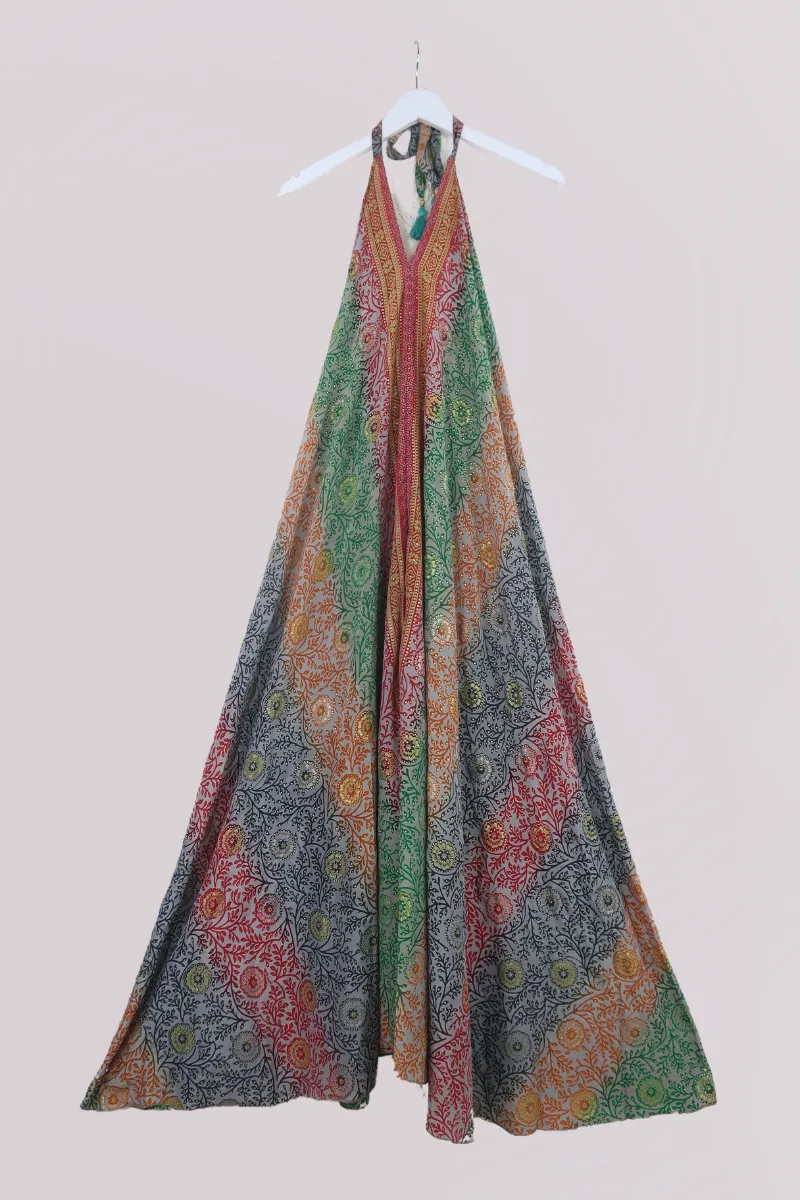 Athena Maxi Dress - Vintage Sari - Psychedelic Marigolds - S to M/L