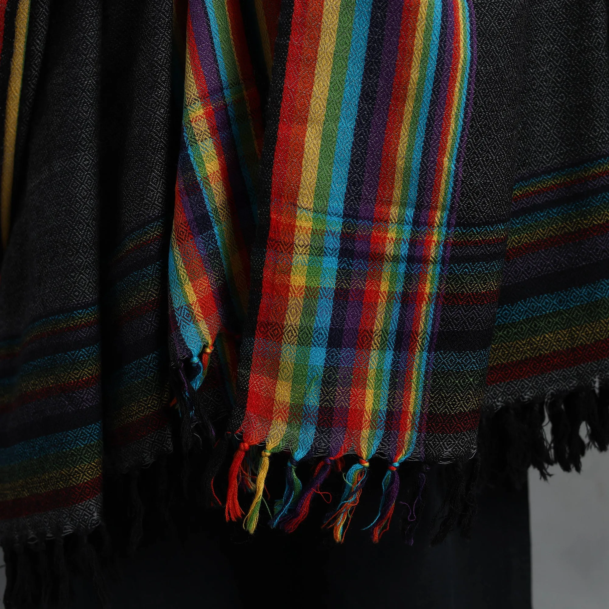 Black - Kumaun Handwoven Pure Merino Wool Shawl for Women 32