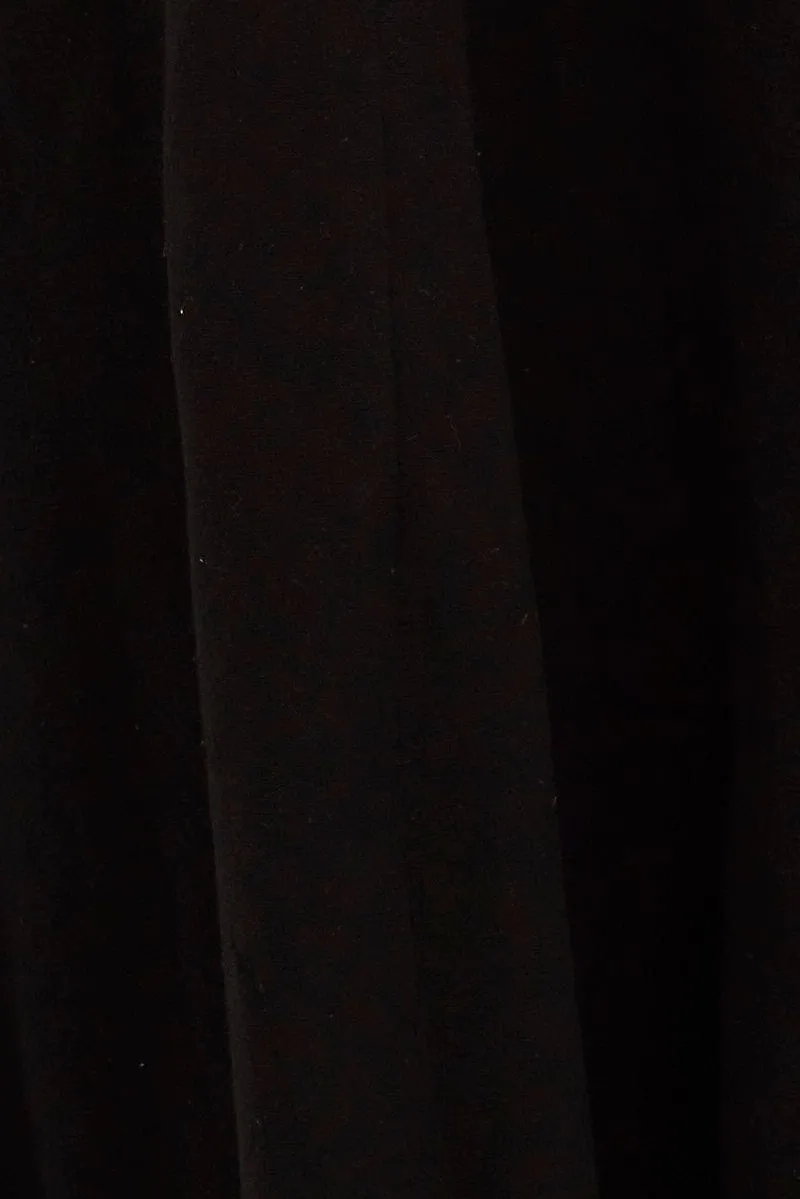 Black Linen Blend Waist Tie Slip Midi Skirt