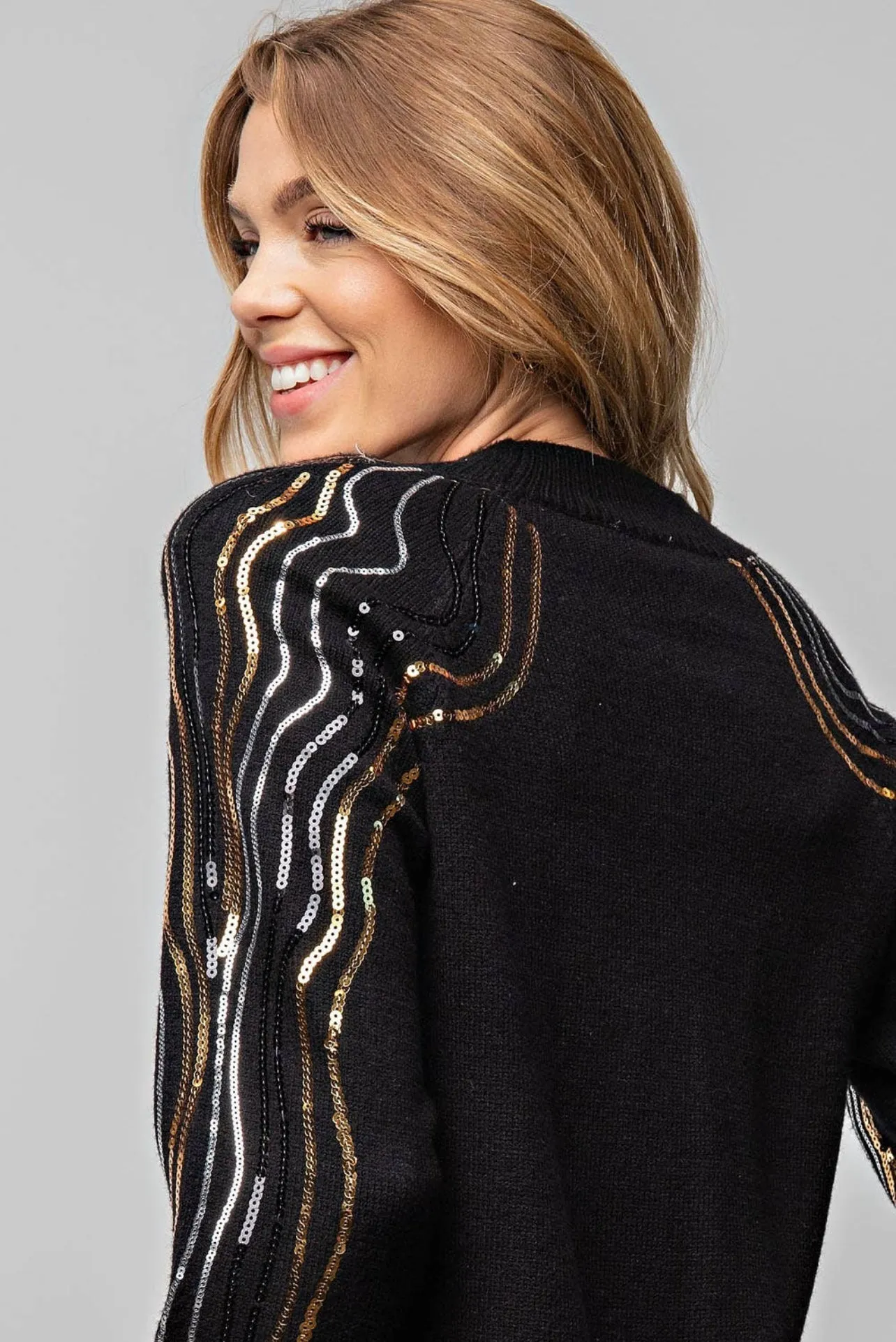 Black Sequin Sweater Tunic Dress