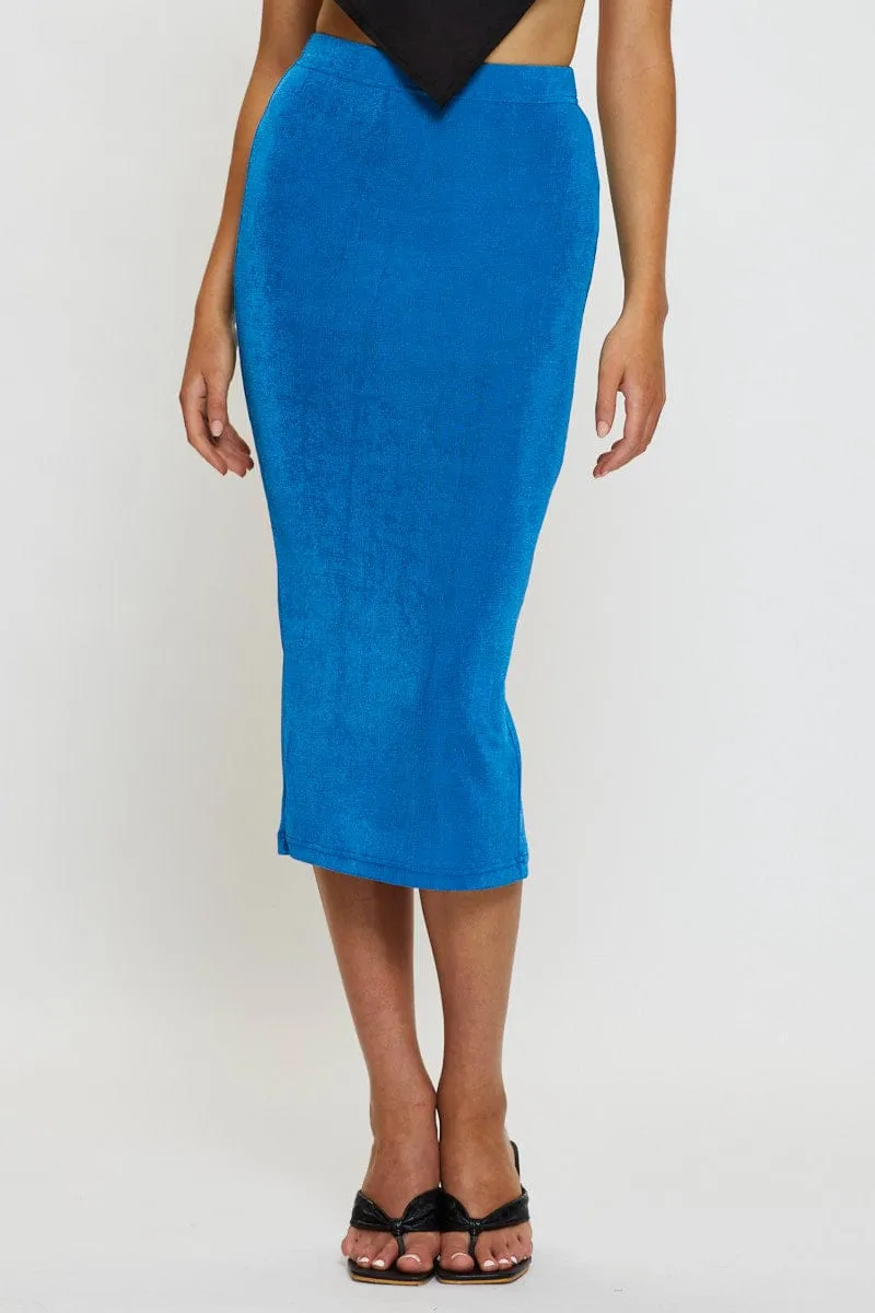 Blue Slip Skirt Midi