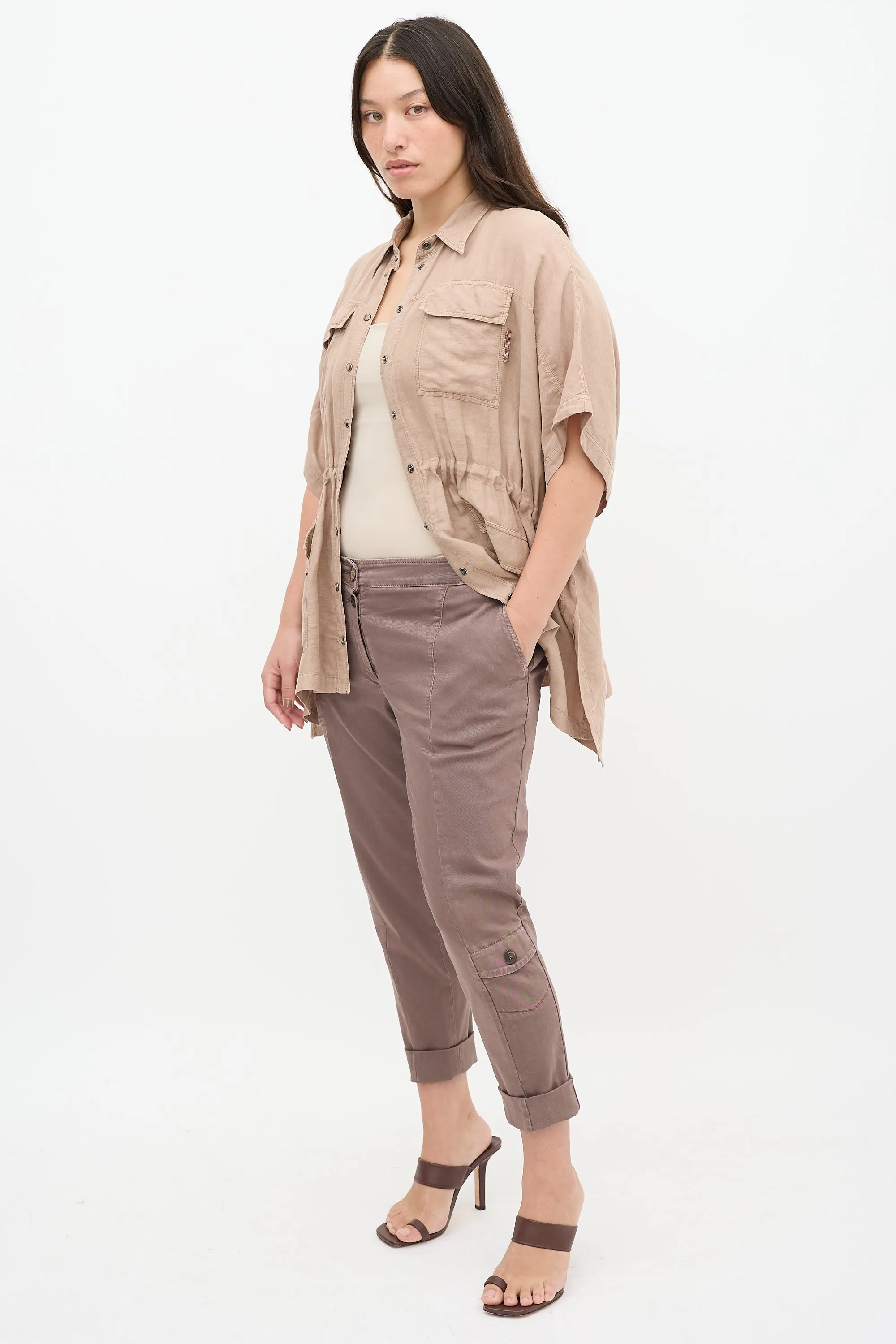 Brown Cropped Cargo Trouser