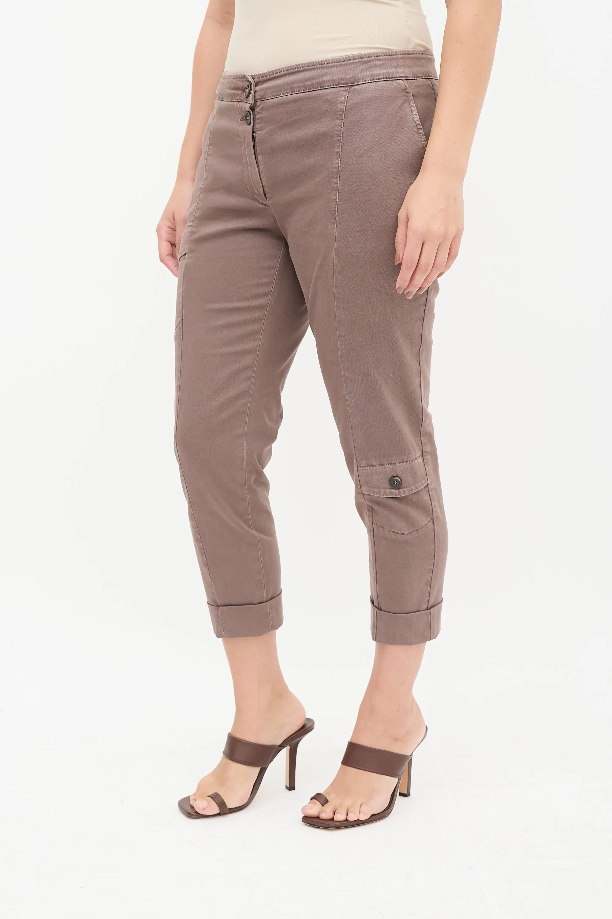 Brown Cropped Cargo Trouser