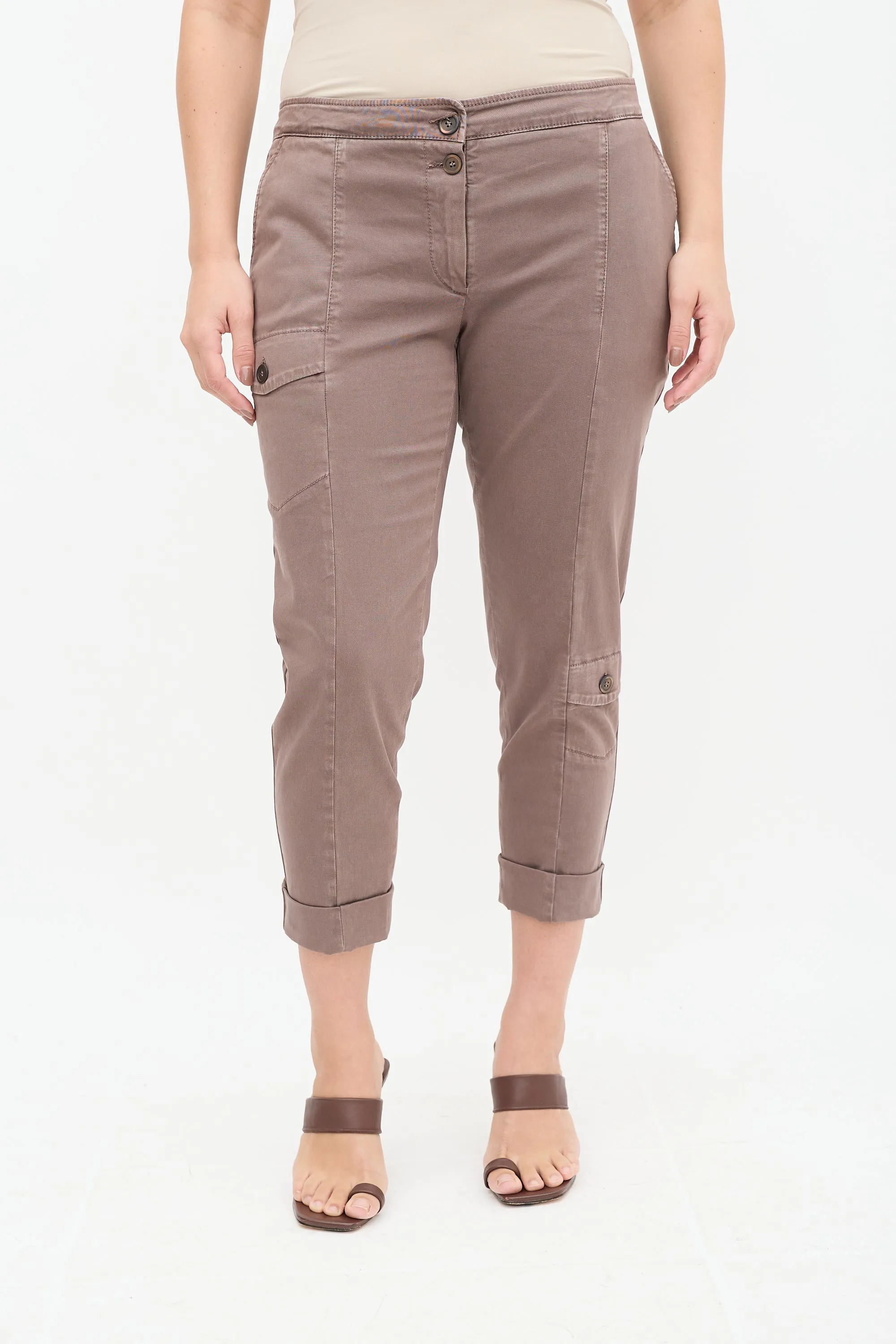 Brown Cropped Cargo Trouser