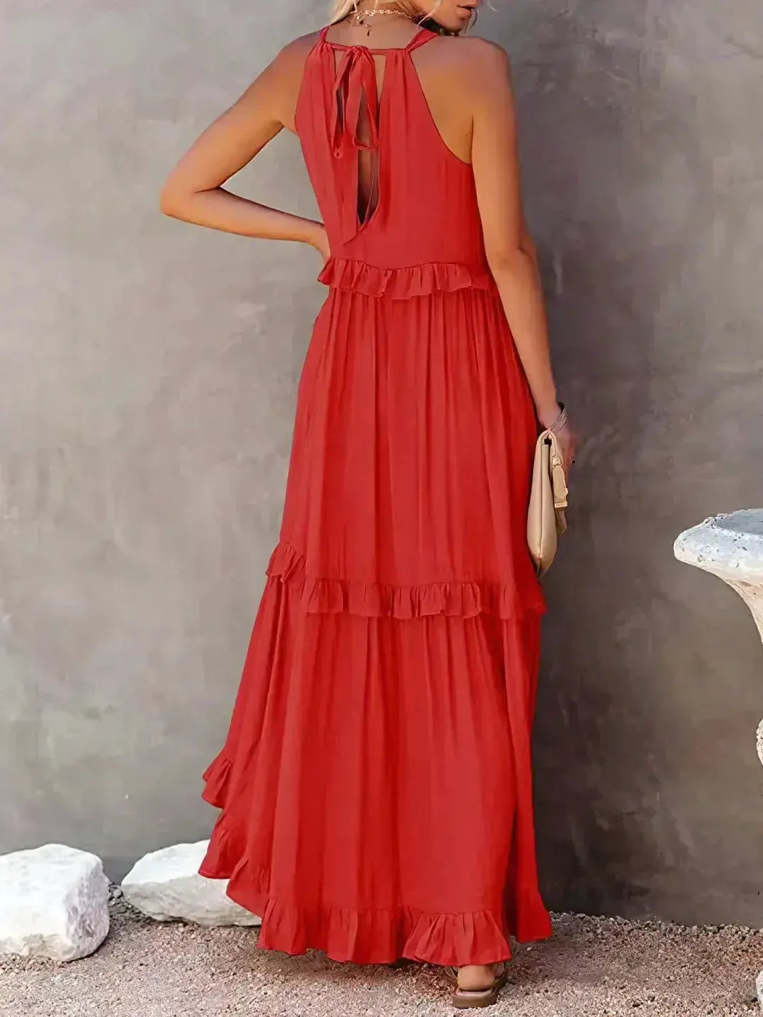 CHARLIZE™ | BREEZE HALTER RUFFLE MAXI DRESS