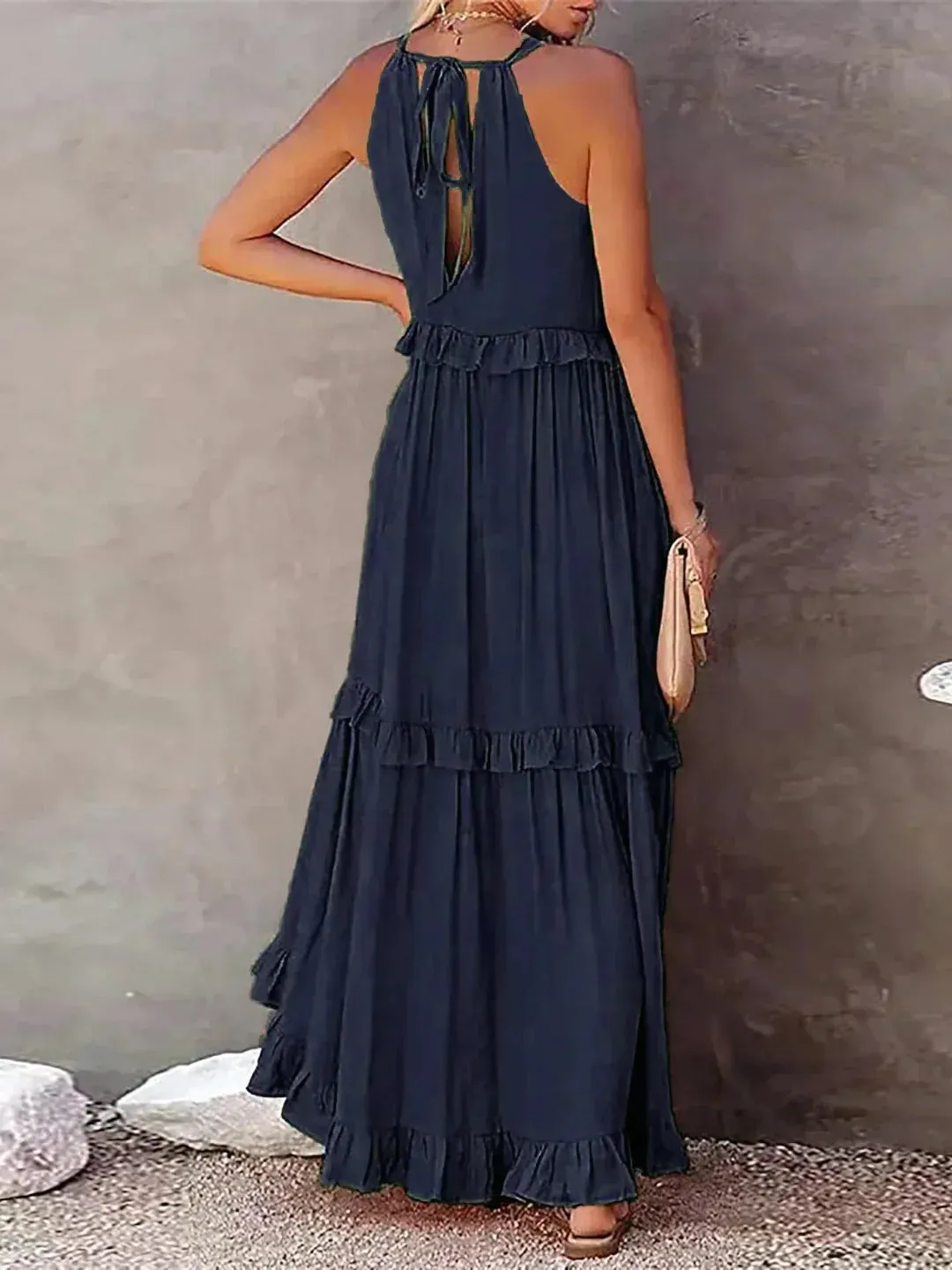 CHARLIZE™ | BREEZE HALTER RUFFLE MAXI DRESS