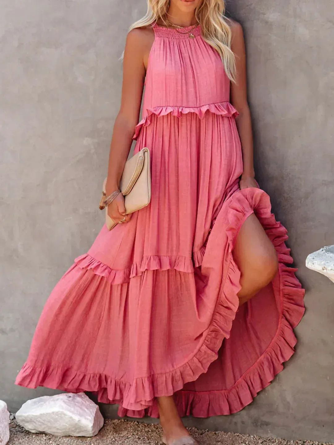 CHARLIZE™ | BREEZE HALTER RUFFLE MAXI DRESS