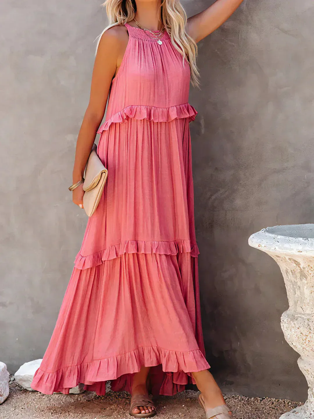 CHARLIZE™ | BREEZE HALTER RUFFLE MAXI DRESS