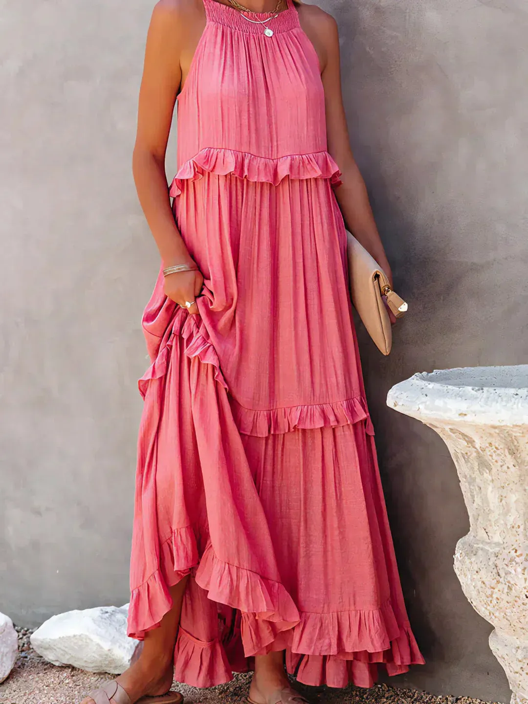 CHARLIZE™ | BREEZE HALTER RUFFLE MAXI DRESS