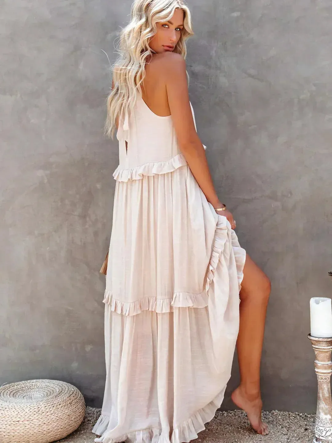 CHARLIZE™ | BREEZE HALTER RUFFLE MAXI DRESS