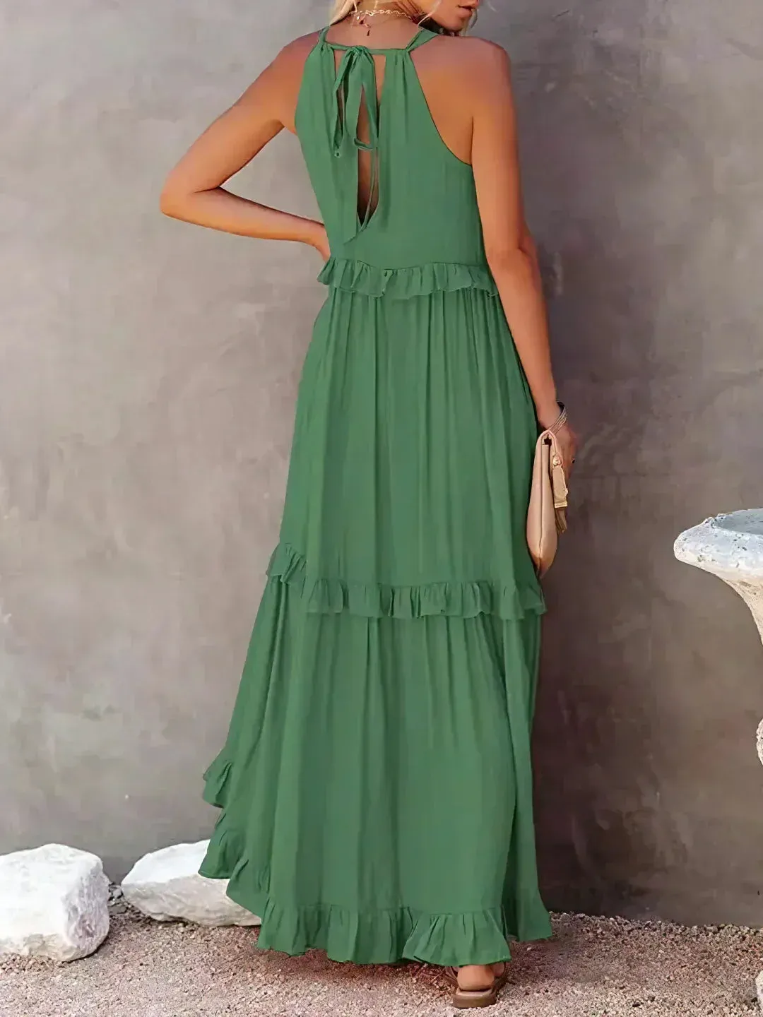 CHARLIZE™ | BREEZE HALTER RUFFLE MAXI DRESS