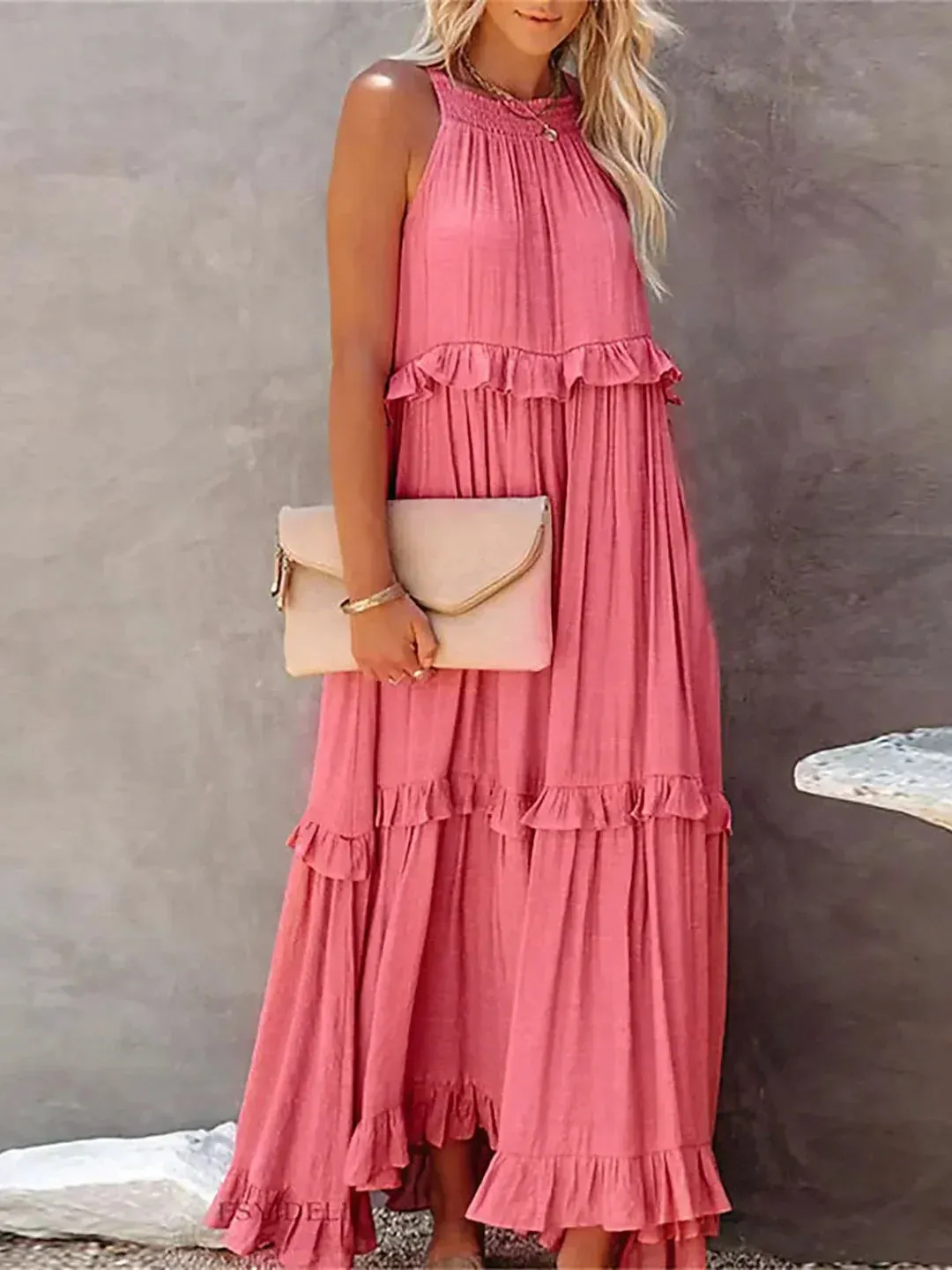 CHARLIZE™ | BREEZE HALTER RUFFLE MAXI DRESS