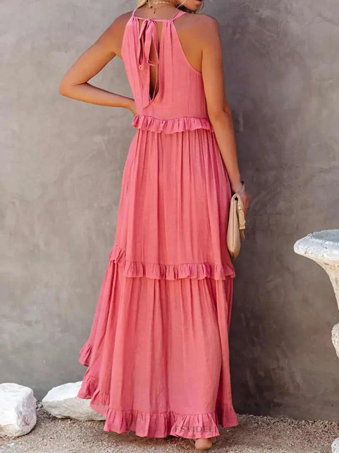 CHARLIZE™ | BREEZE HALTER RUFFLE MAXI DRESS