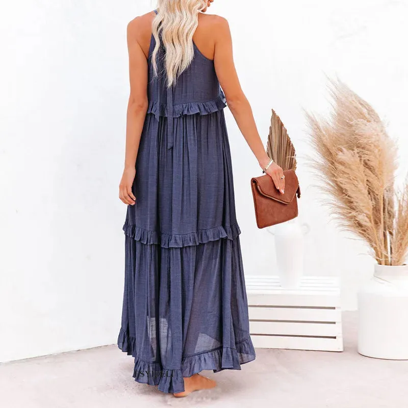 CHARLIZE™ | BREEZE HALTER RUFFLE MAXI DRESS