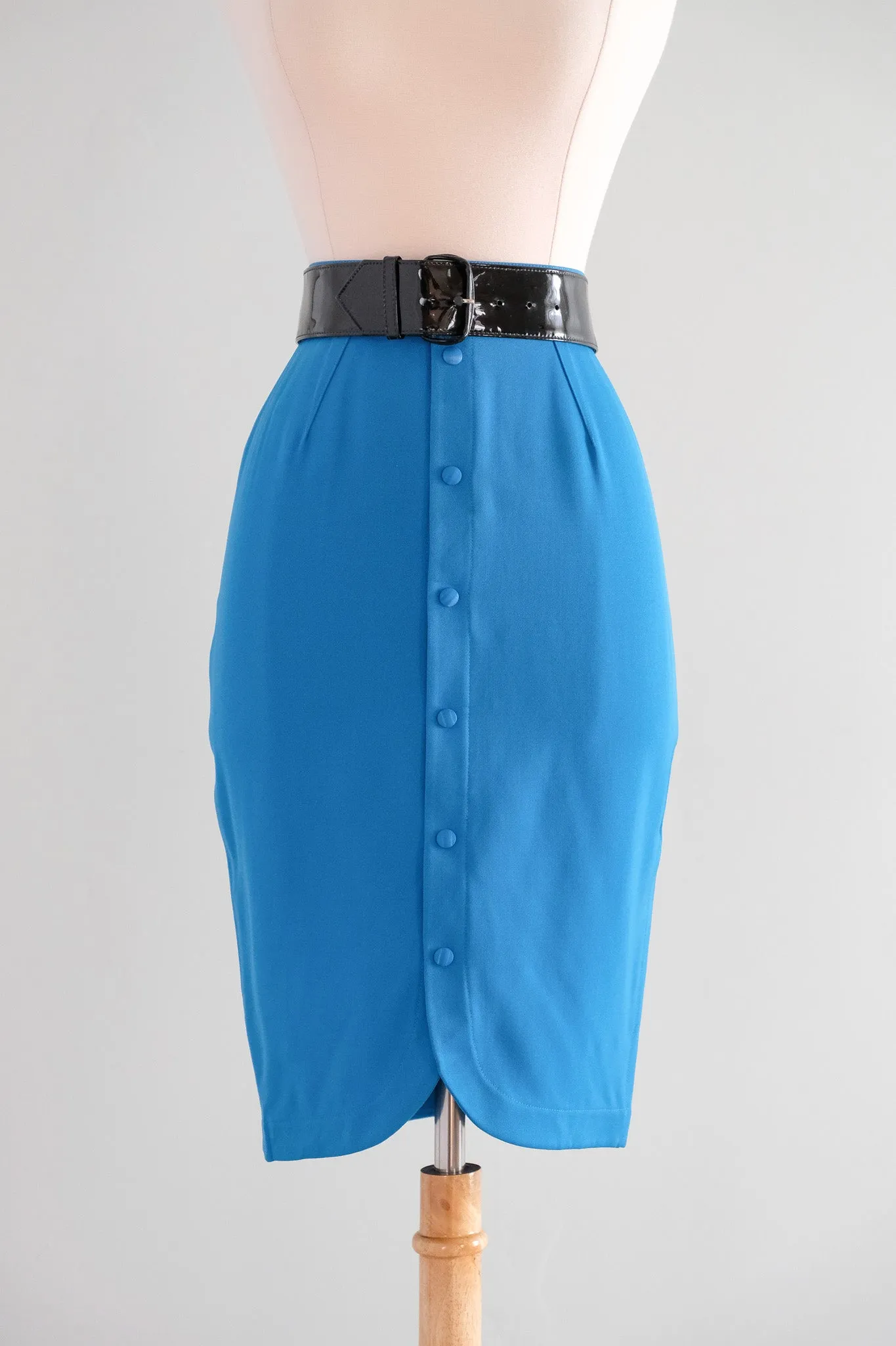 Coolest 1980's Thierry Mugler Cerulean Blue Pencil Skirt / Sz S