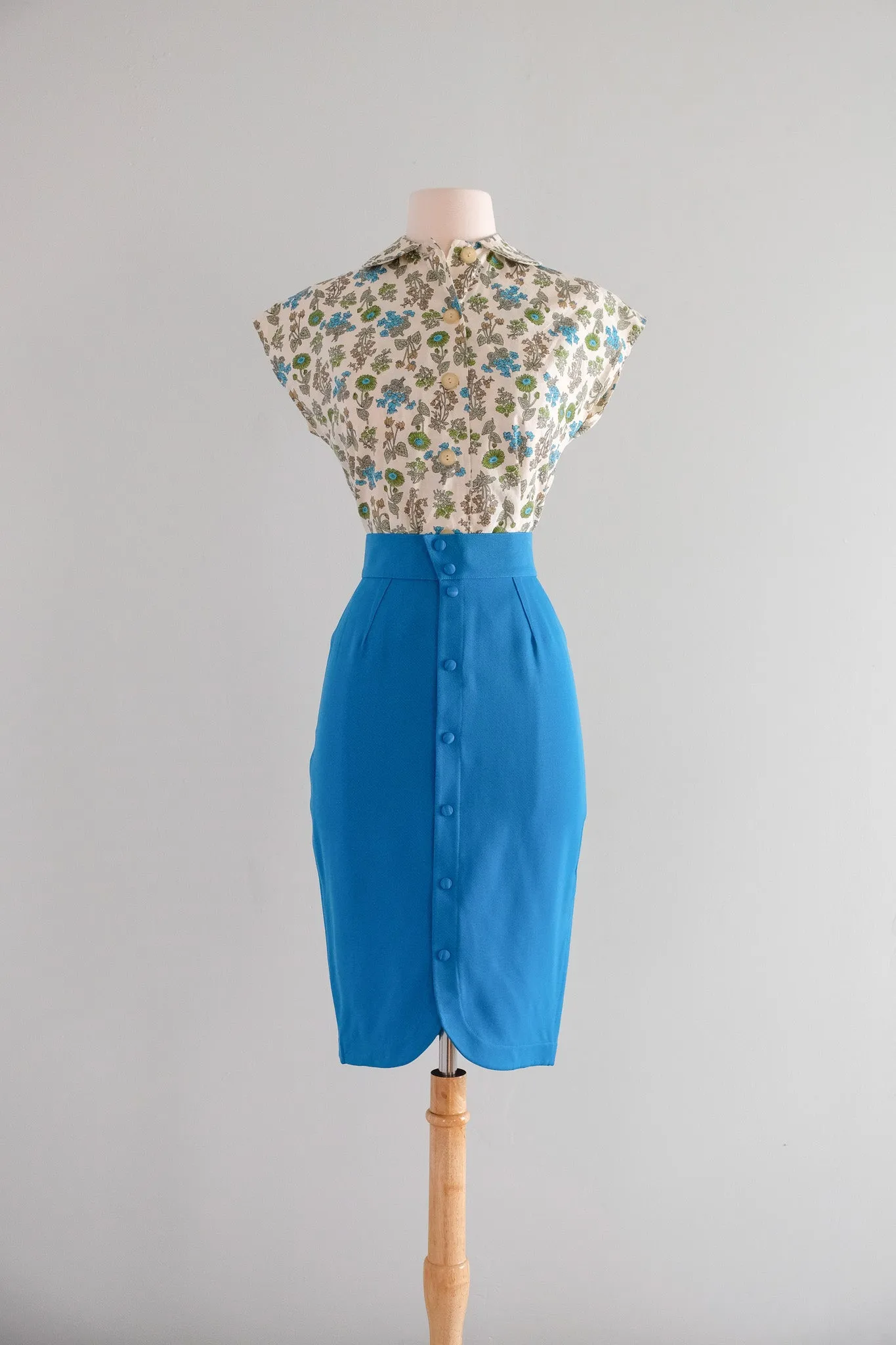 Coolest 1980's Thierry Mugler Cerulean Blue Pencil Skirt / Sz S