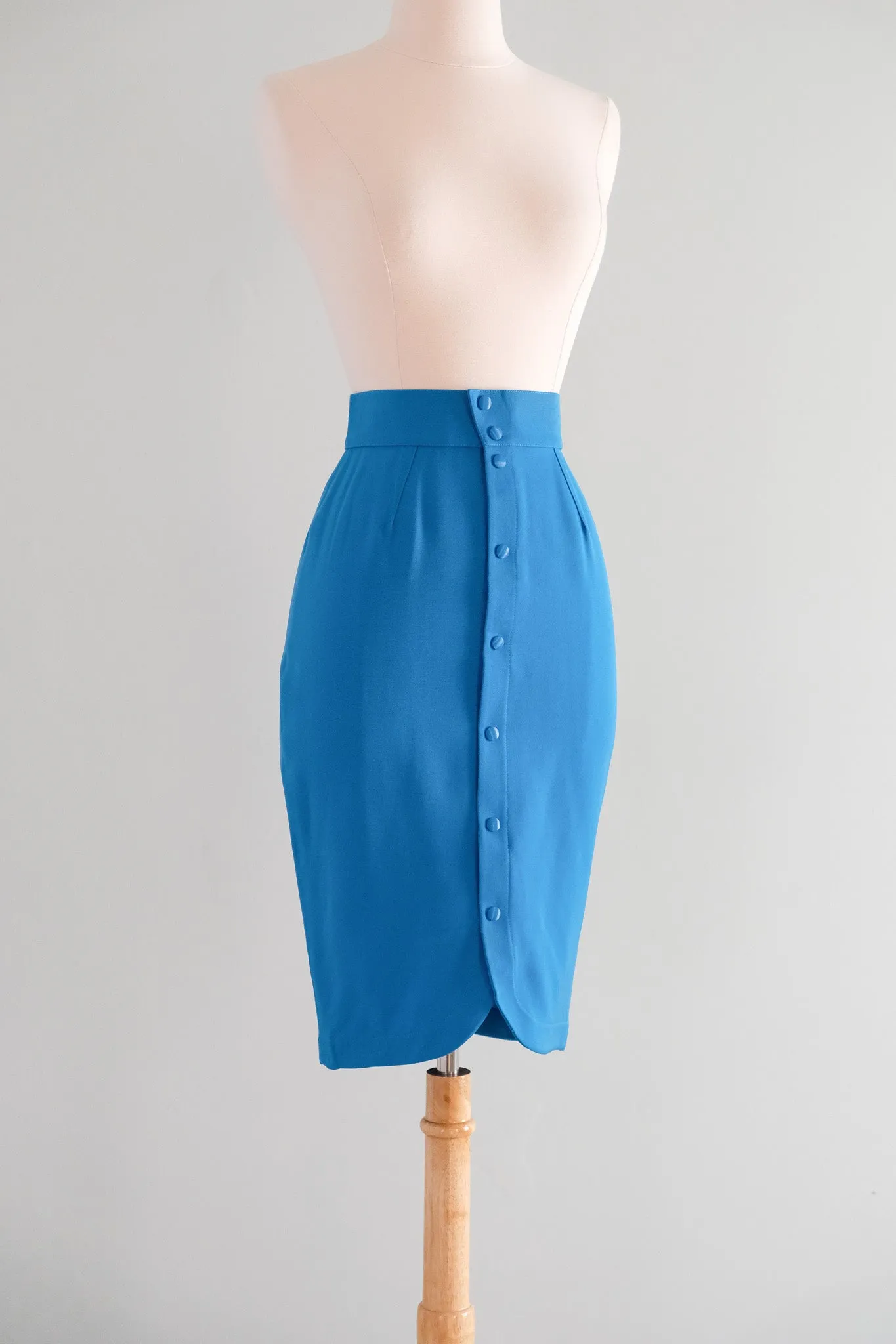 Coolest 1980's Thierry Mugler Cerulean Blue Pencil Skirt / Sz S
