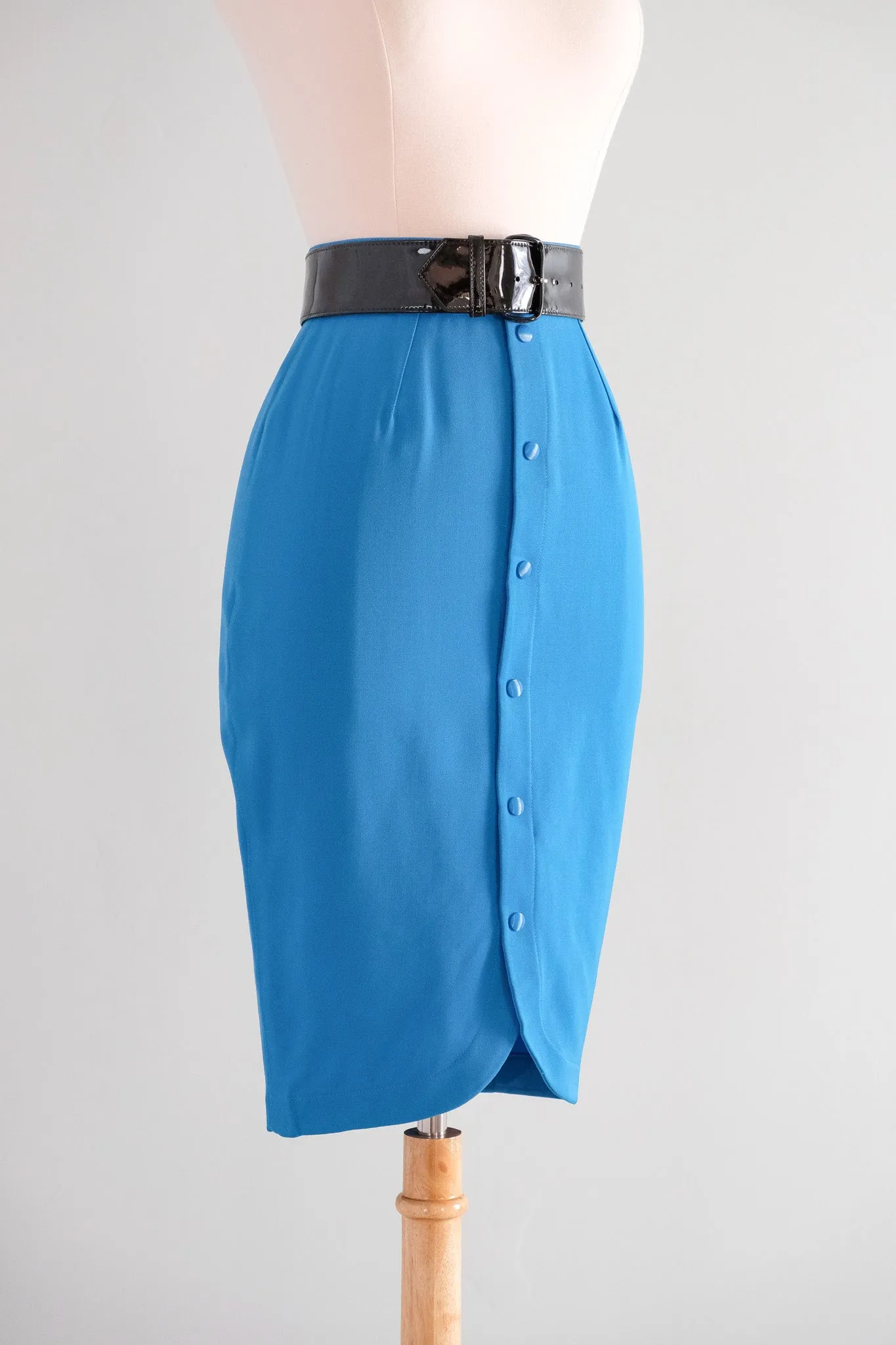 Coolest 1980's Thierry Mugler Cerulean Blue Pencil Skirt / Sz S