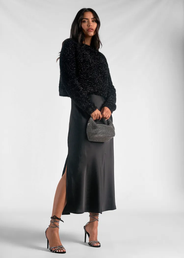 Elan Zoe Layered Slip Dress - Black-***FINAL SALE***
