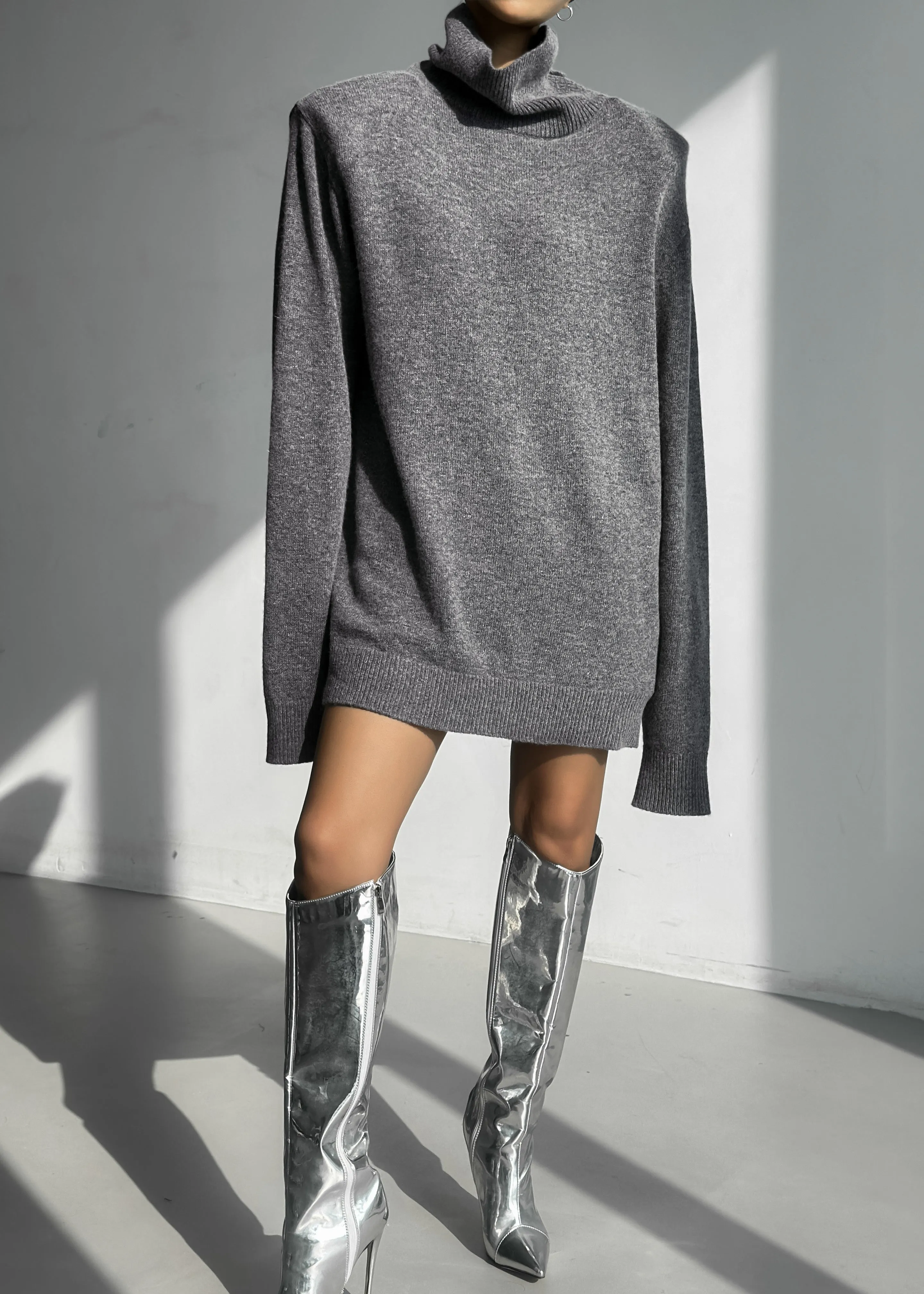 Emilia Mini Padded Sweater Dress - Grey