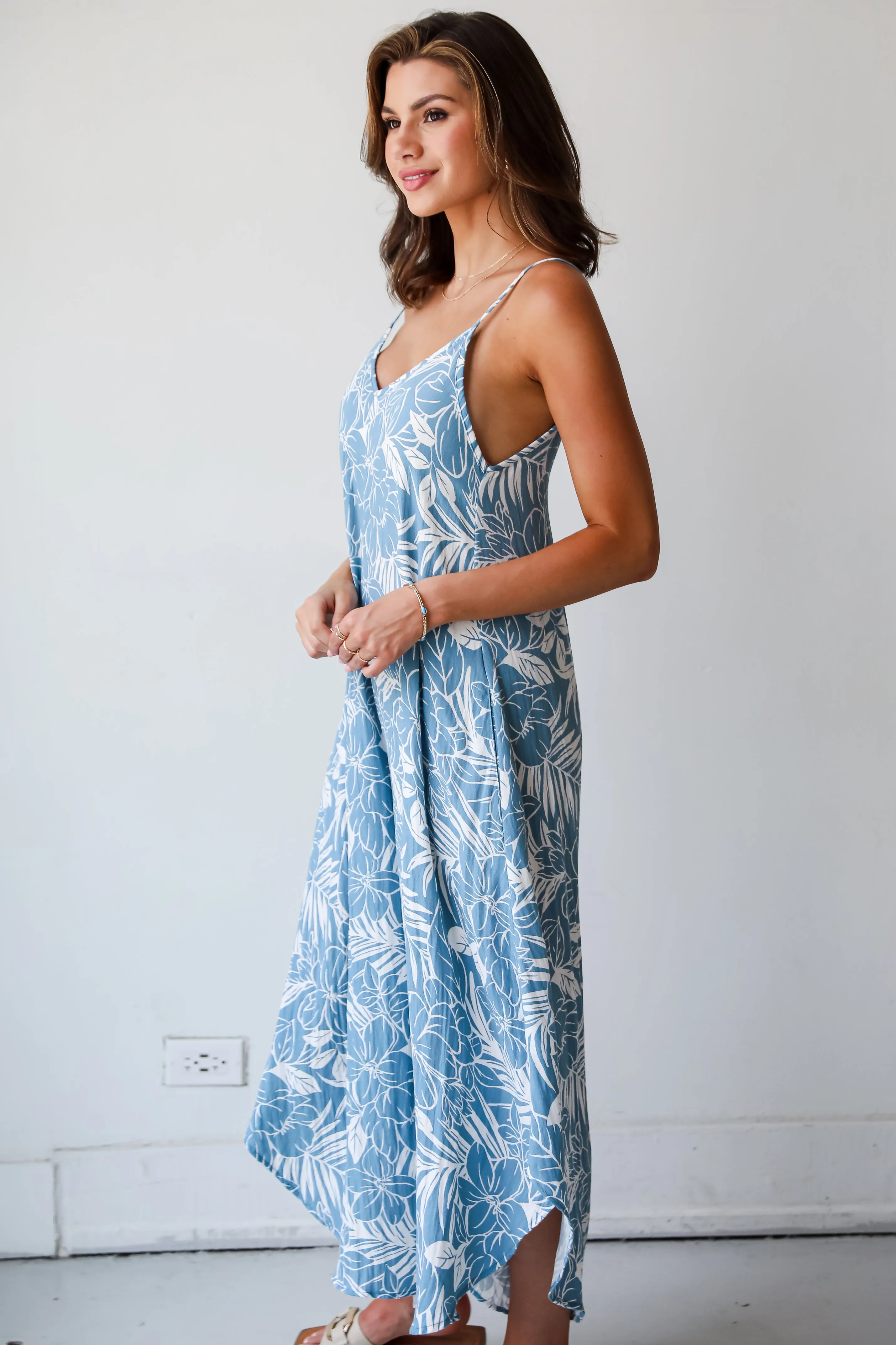 FINAL SALE - Tropical Blooms Light Blue Floral Jumpsuit