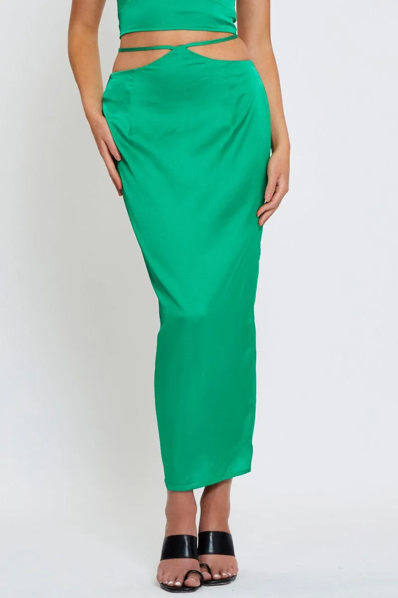 Green Slip Skirt Maxi Satin