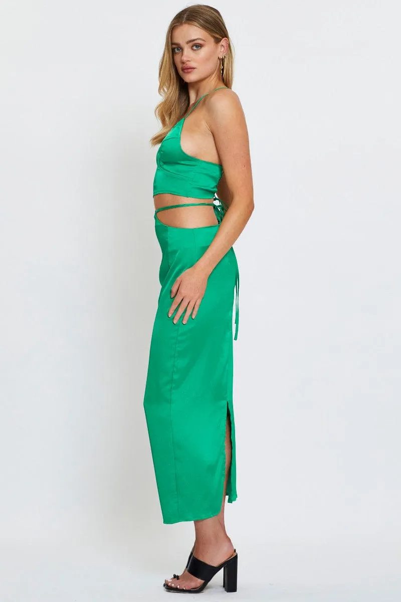 Green Slip Skirt Maxi Satin