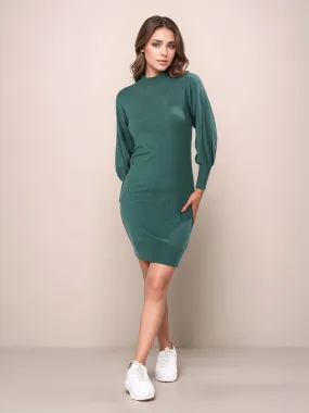 Green Solid Slip-On Short Sweater Dress