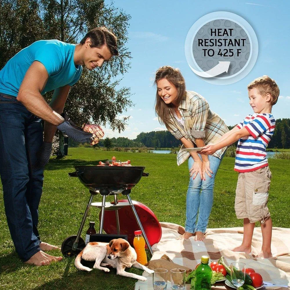 Homar Set of 2 Silicone Heat Resistant BBQ Grill Gloves Oven Mitts and Pot Holder - Best in BBQ Accessories - Waterproof Max Heat Gloves Perfect for Cooking, Camping, Grilling, Smoking and Baking (Black)