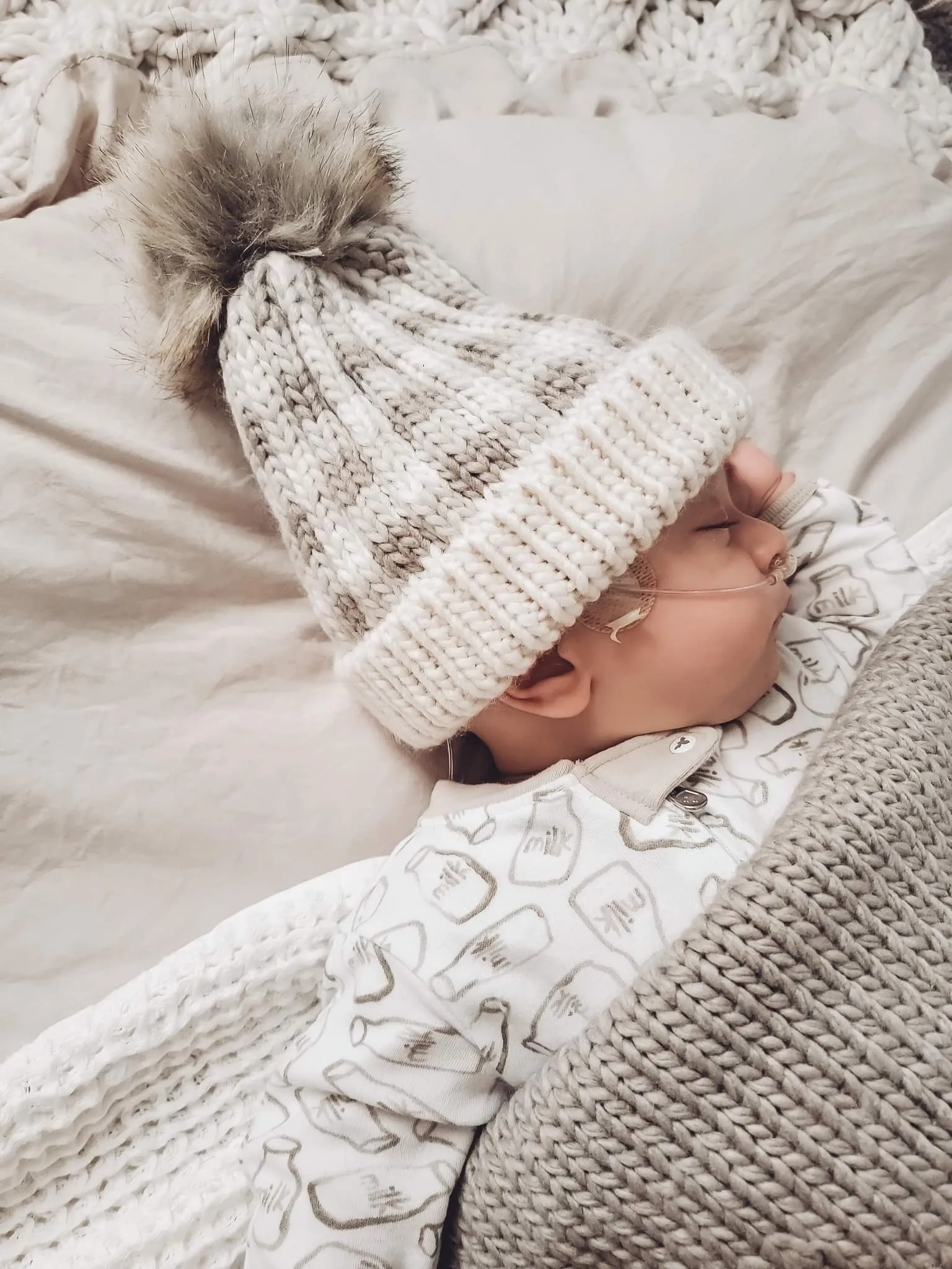 Huggalugs Pebble Brown Buffalo Check Beanie