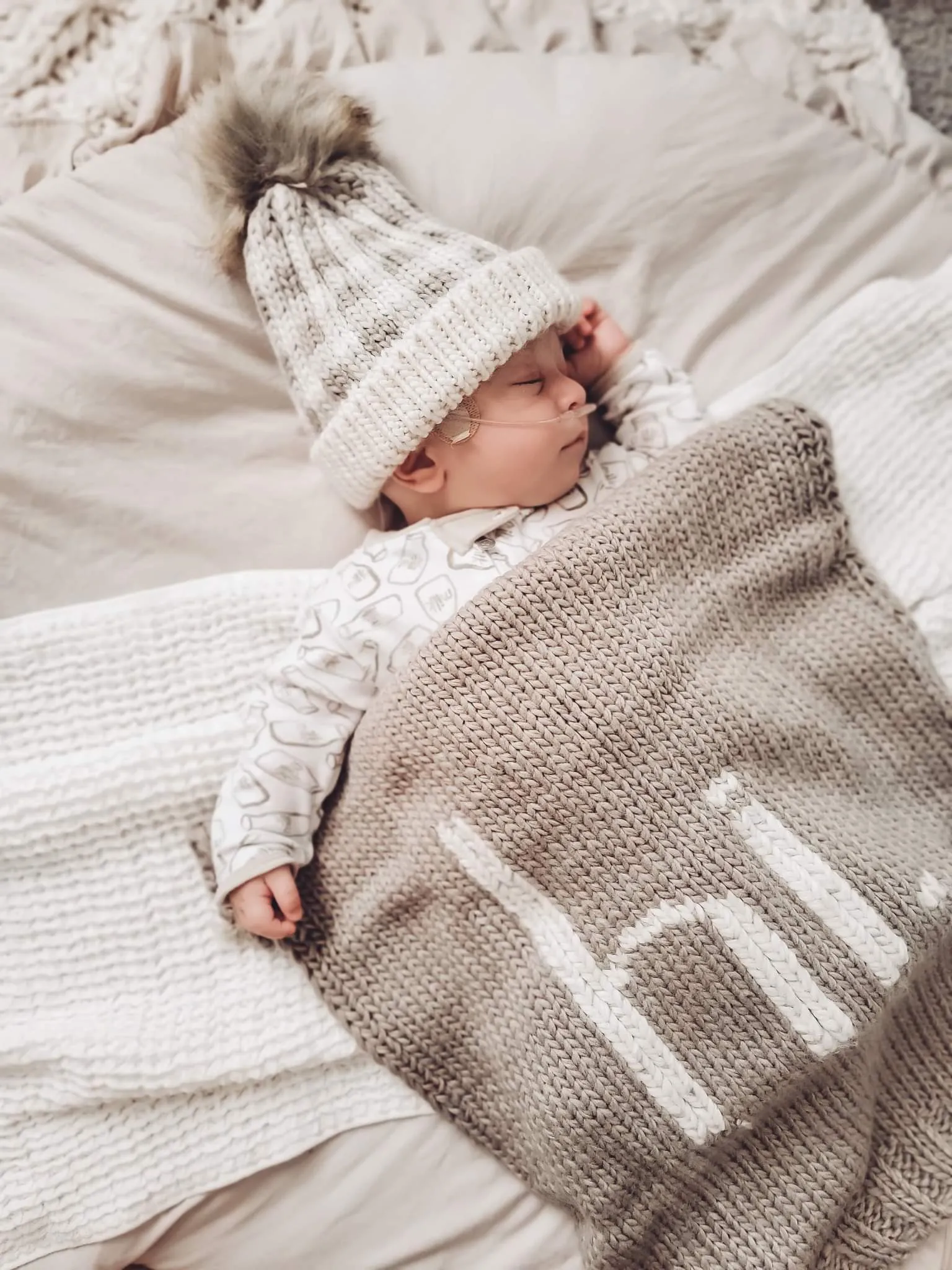 Huggalugs Pebble Brown Buffalo Check Beanie
