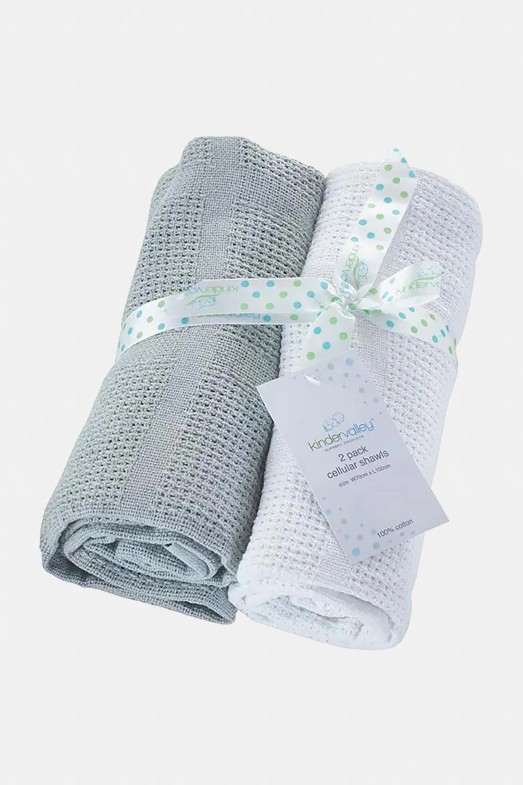 Kinder Valley White & Grey Cotton Cellular Blanket (Pack of 2)