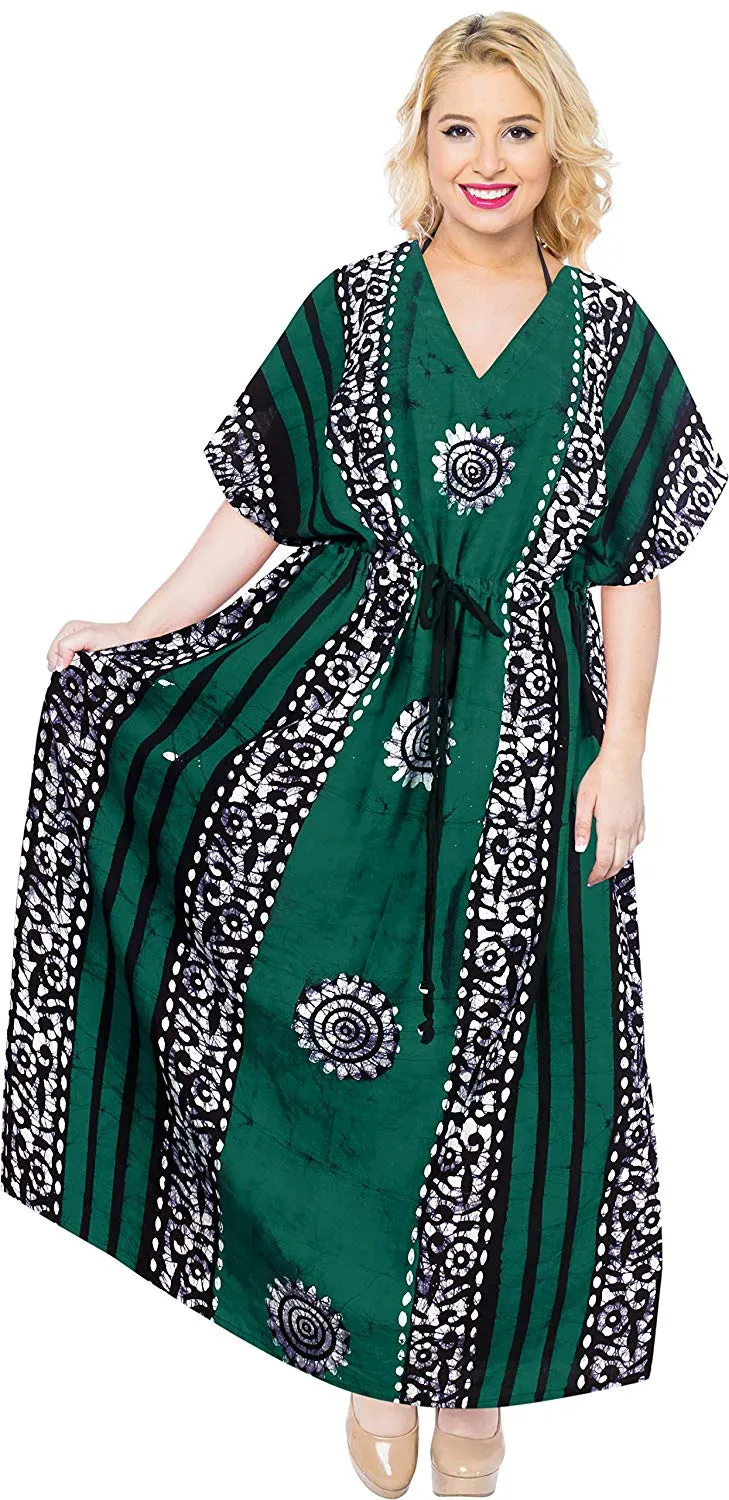 LA LEELA Cotton Batik 1 Women's Kaftan Nightgown Beachwear Cover up Style Dress