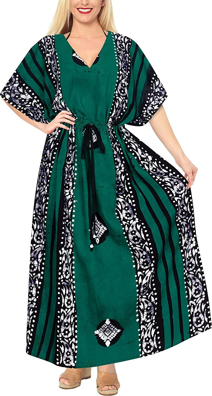 LA LEELA Cotton Batik 1 Women's Kaftan Nightgown Beachwear Cover up Style Dress