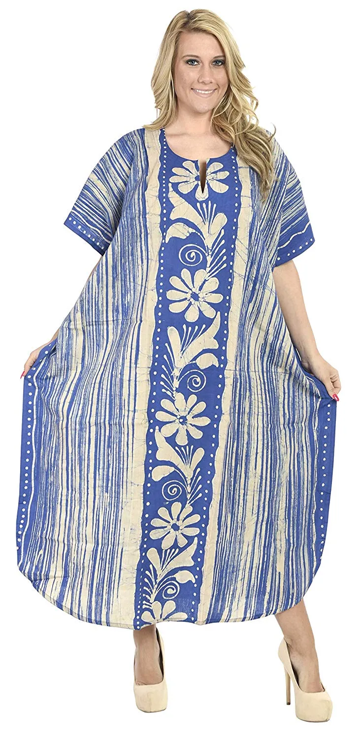 LA LEELA Cotton Batik 1 Women's Kaftan Nightgown Beachwear Cover up Style Dress