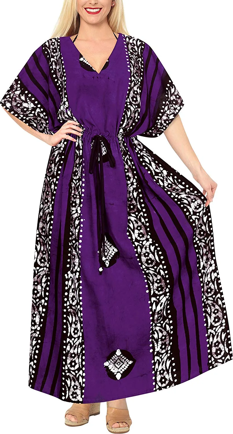 LA LEELA Cotton Batik 1 Women's Kaftan Nightgown Beachwear Cover up Style Dress