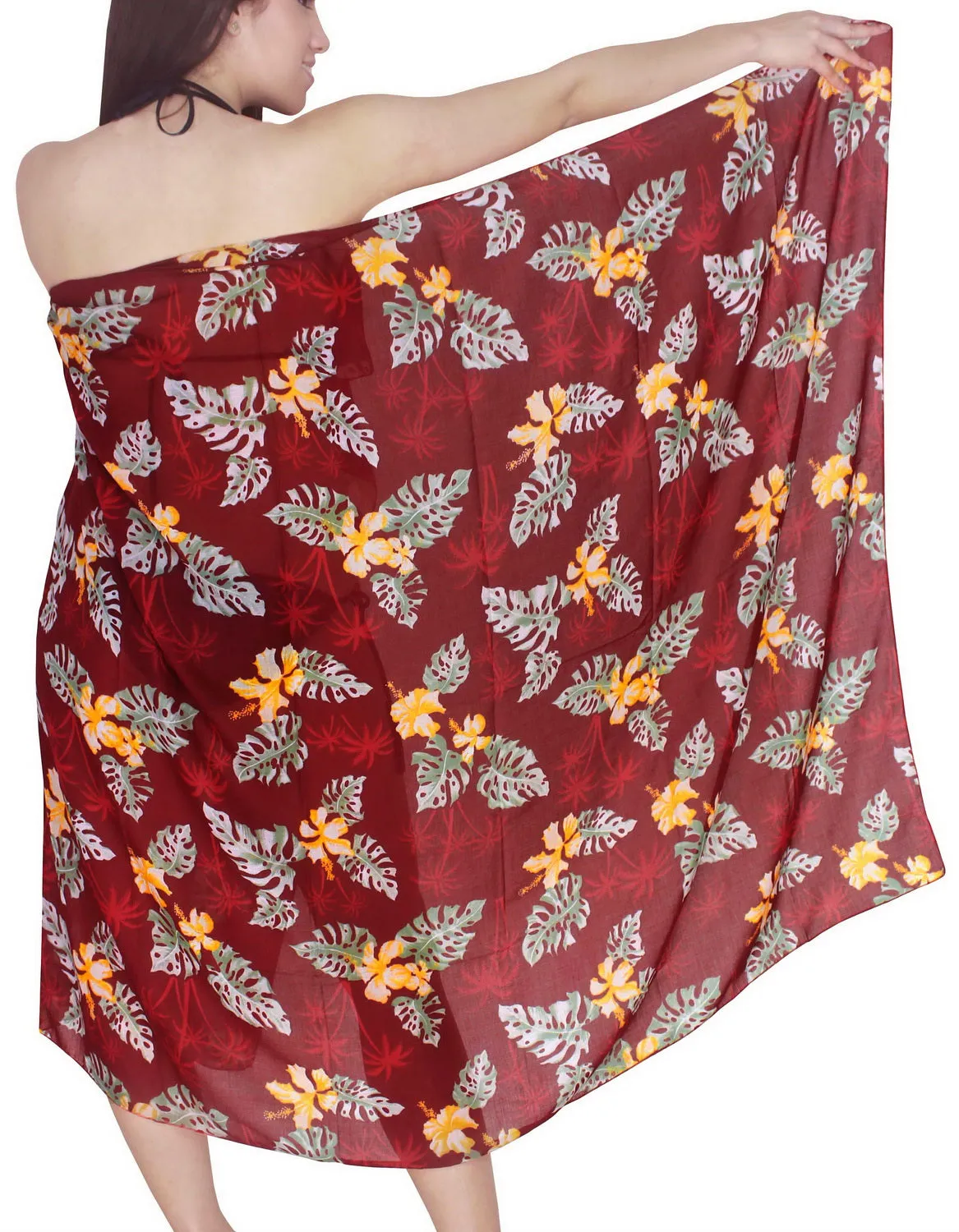 LA LEELA Women's Sarong Bikini Cover-Ups Summer Beach Wrap 72"x42" Maroon_L748