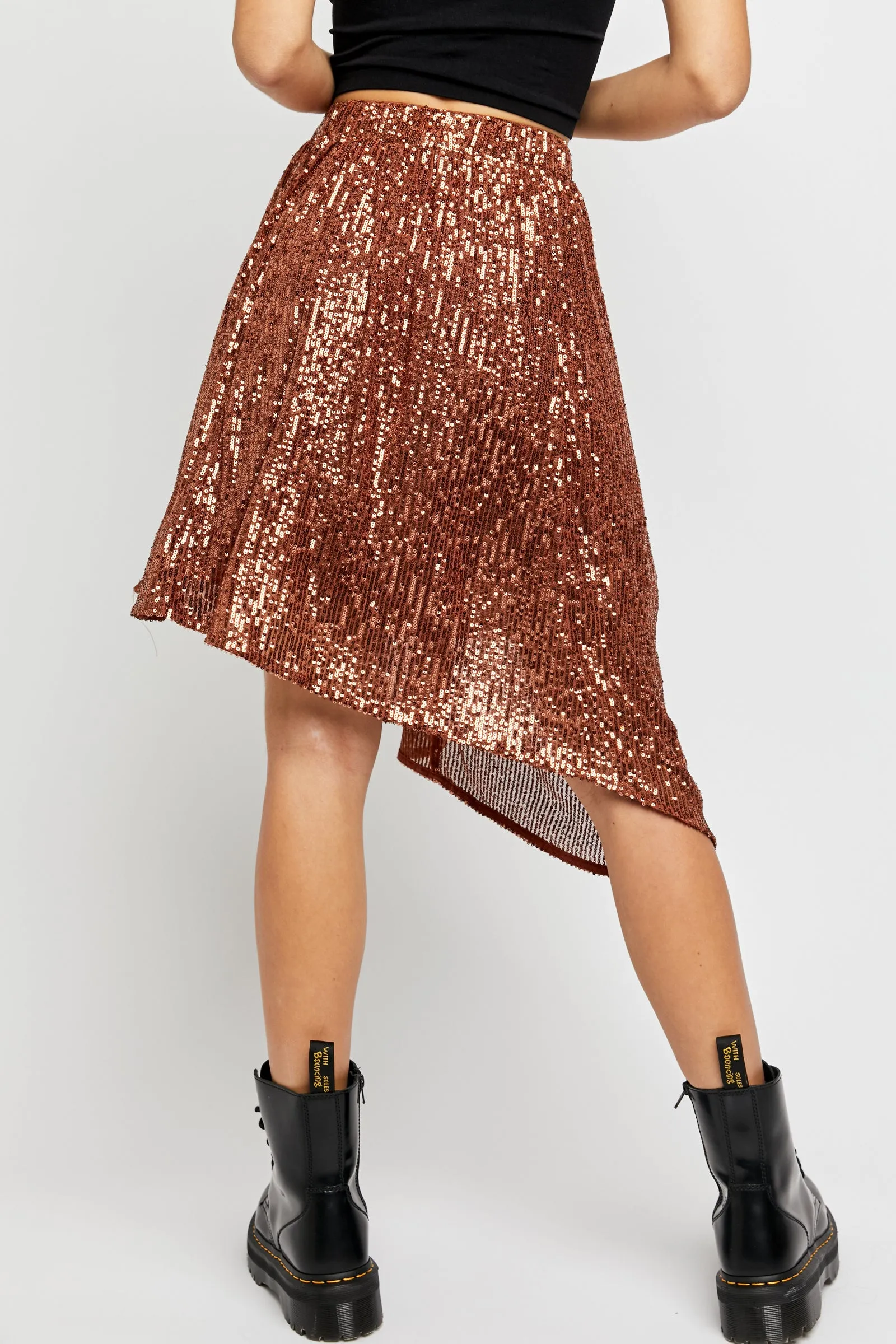 Last Dance Sequin Asymmetrical Hem Skirt