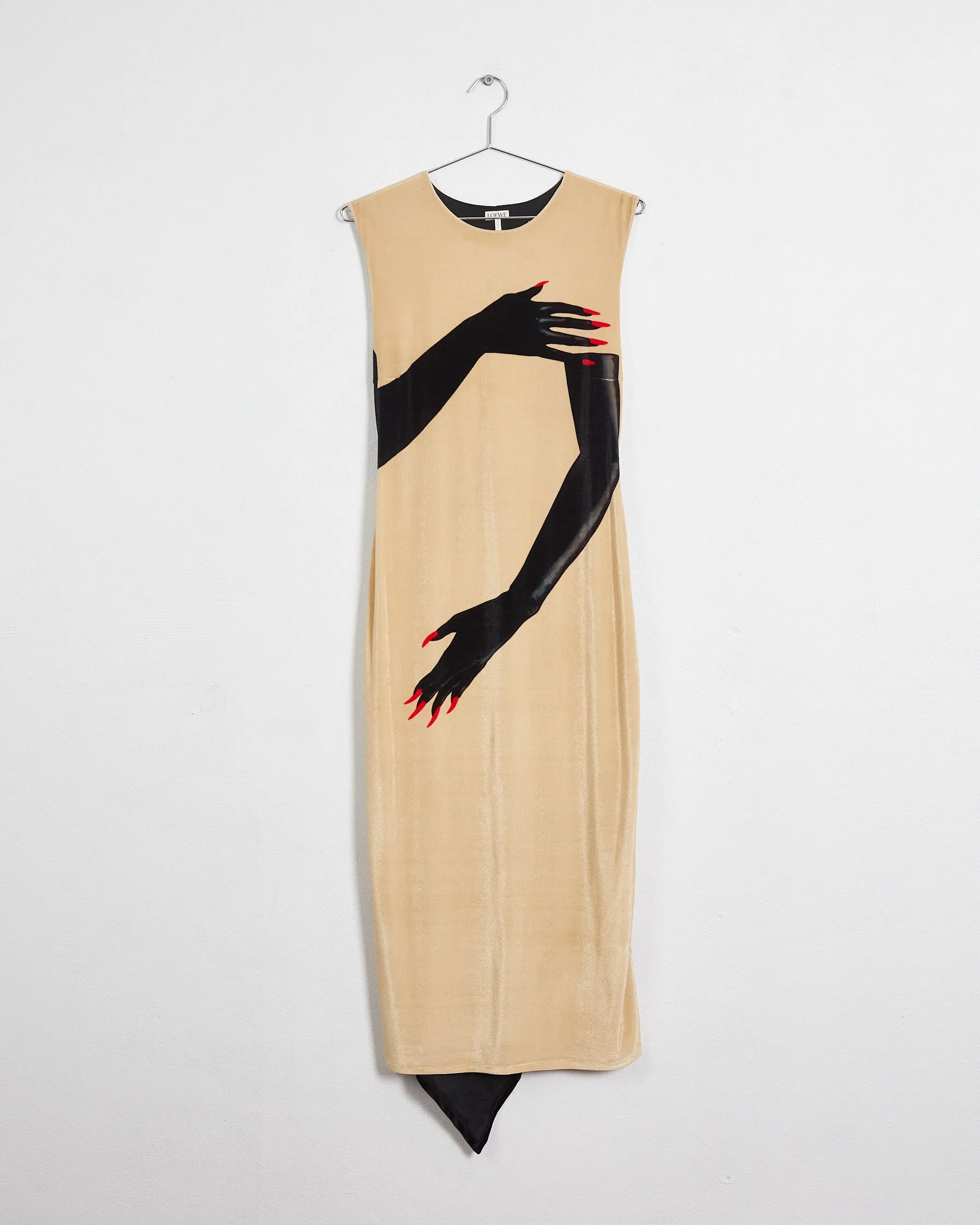Loewe fall '22 'gloves' print velvet dress, gold, black & red, 10-12
