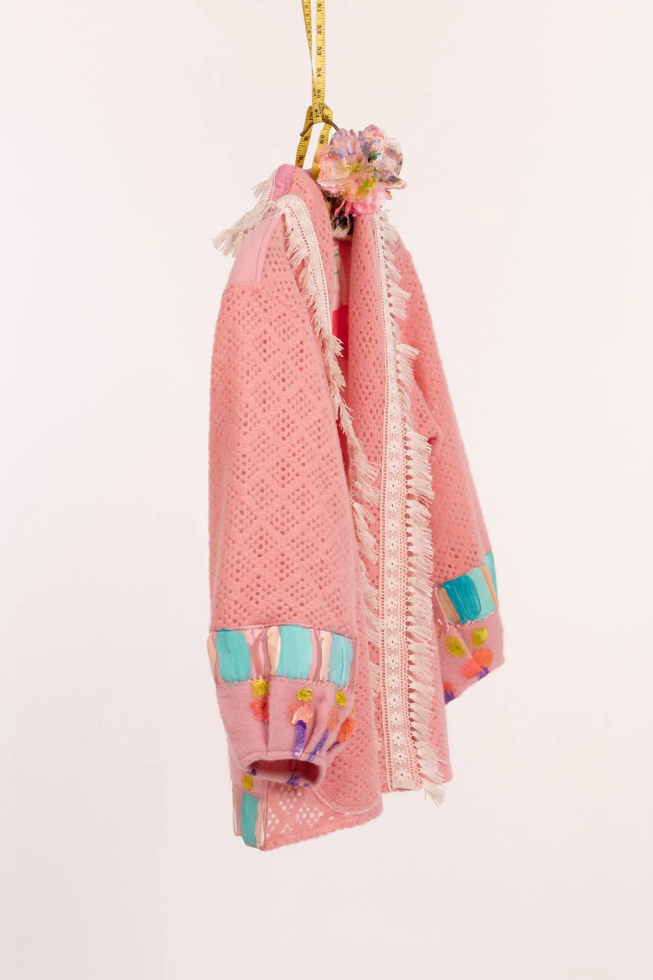 Love Notes Collection Vintage Wool with Hand Painting & Fringed Lace Collar Jacket #COL19 Size M/L