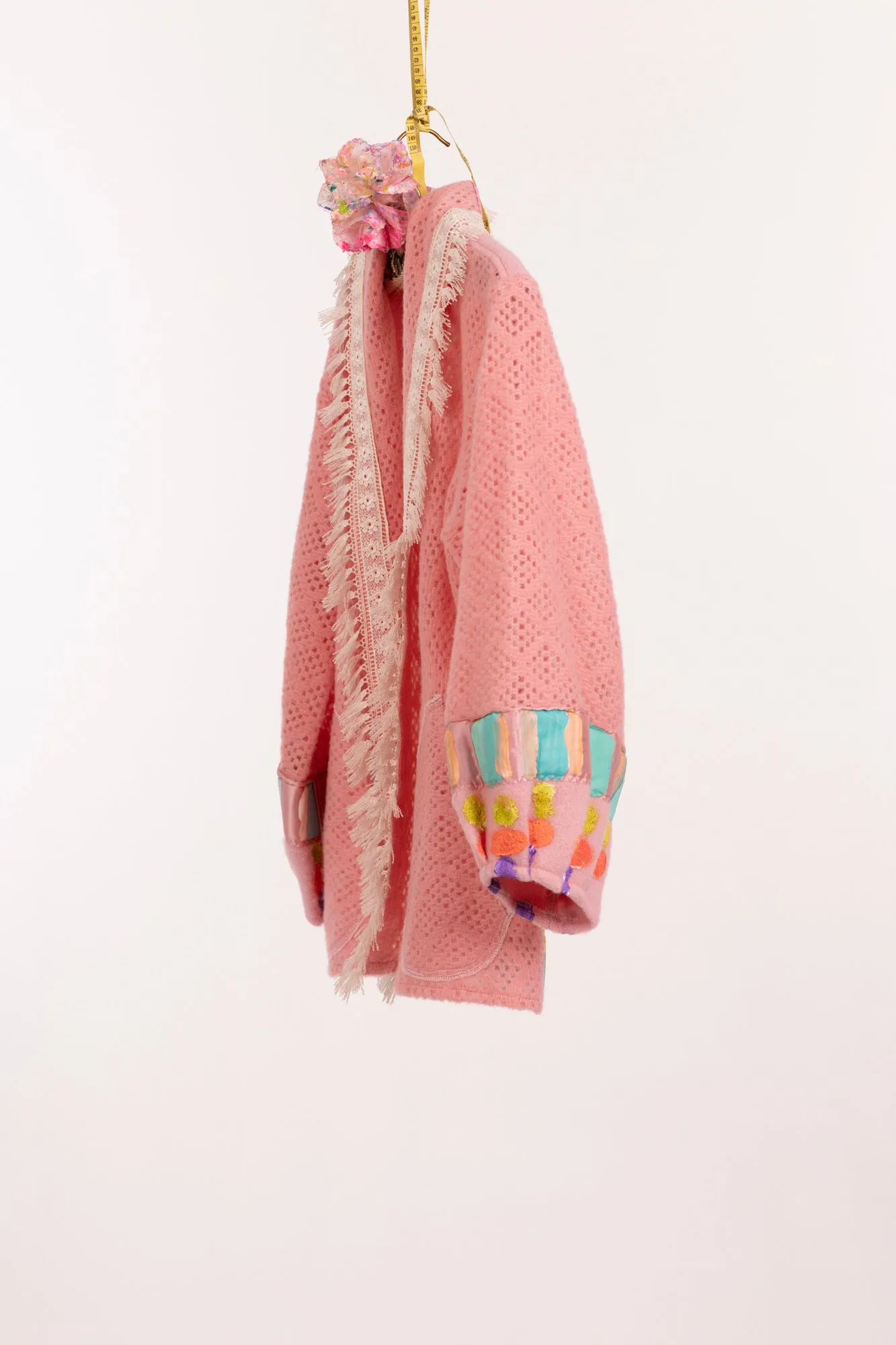 Love Notes Collection Vintage Wool with Hand Painting & Fringed Lace Collar Jacket #COL19 Size M/L