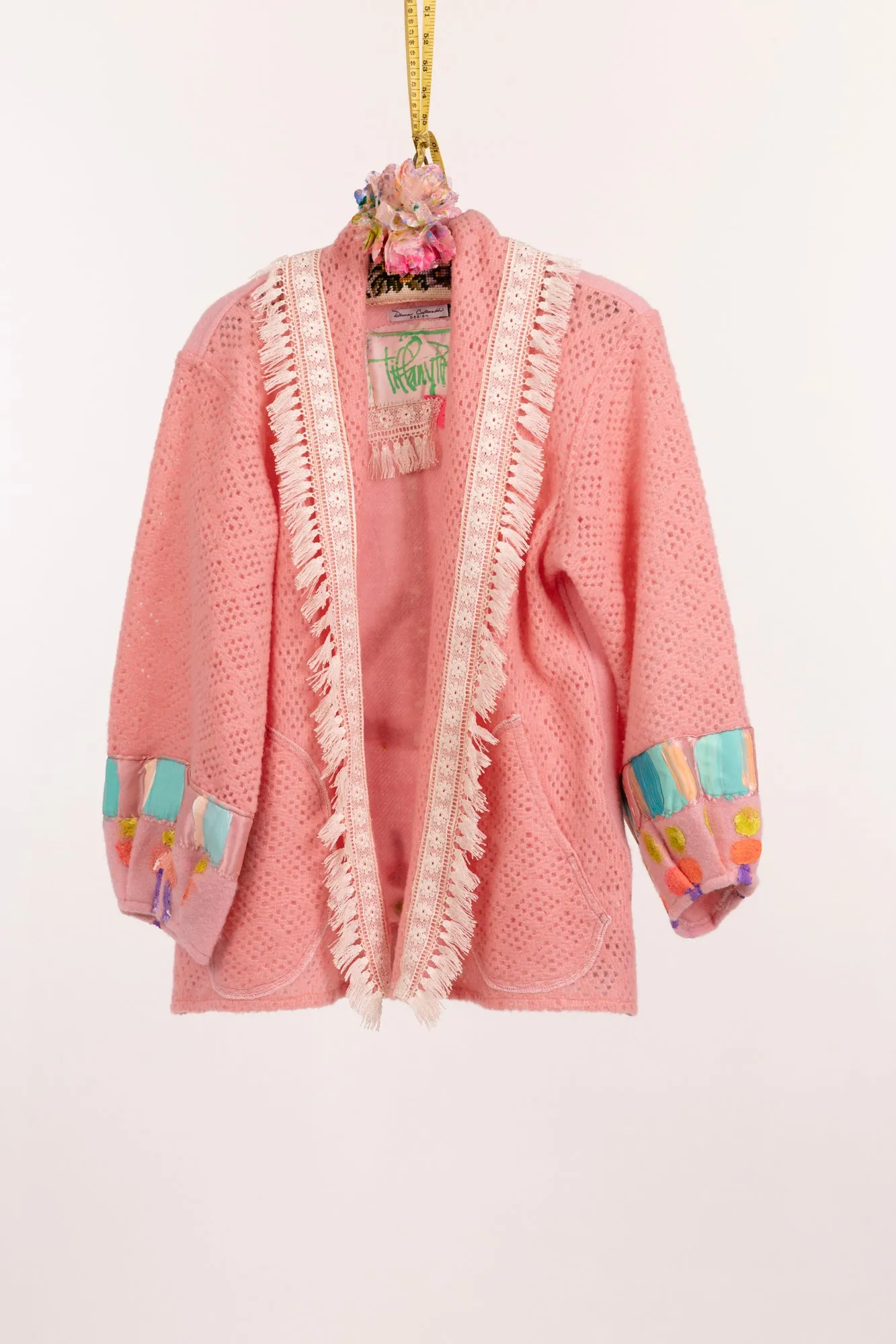 Love Notes Collection Vintage Wool with Hand Painting & Fringed Lace Collar Jacket #COL19 Size M/L