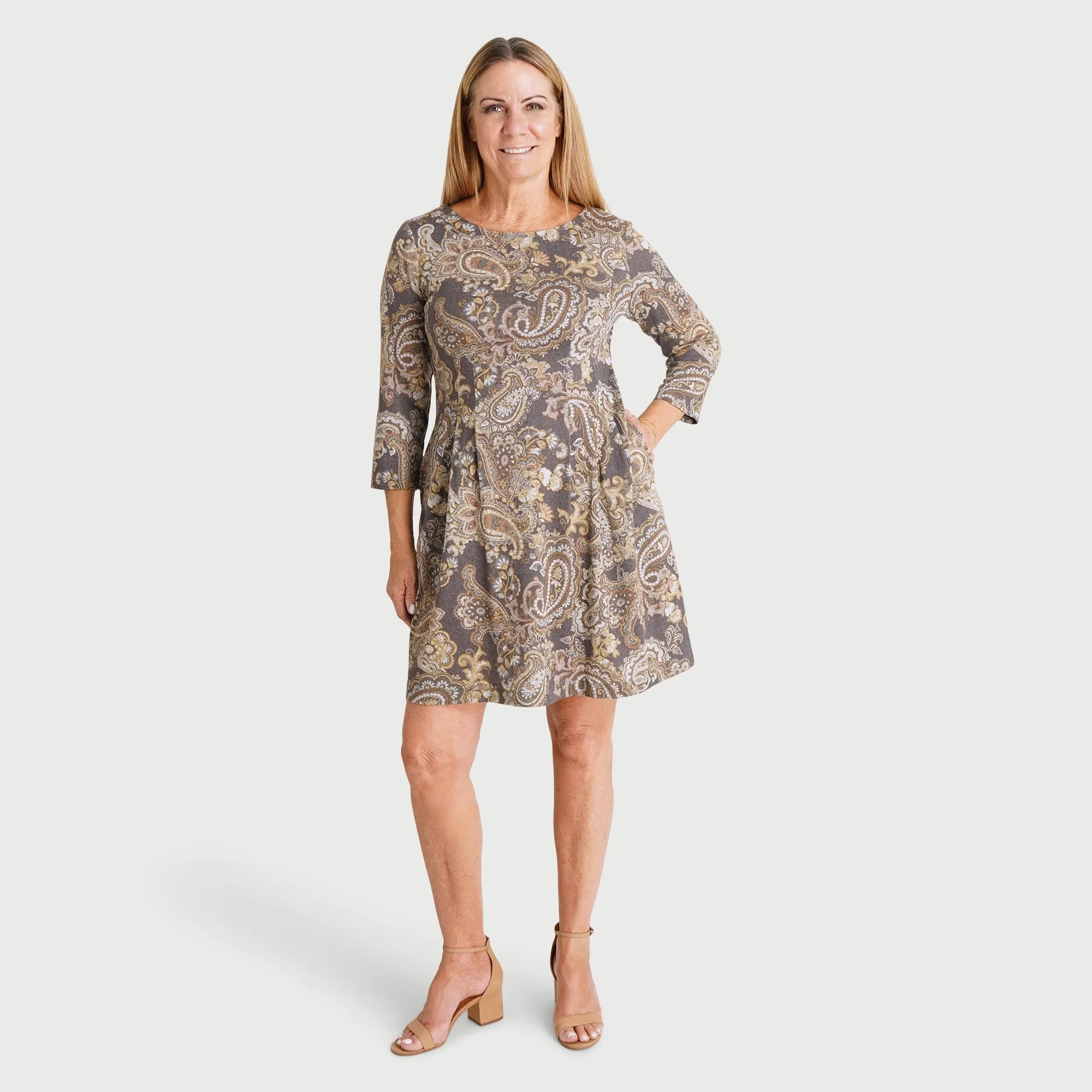 Maggie Charcoal Paisley Sweater Dress