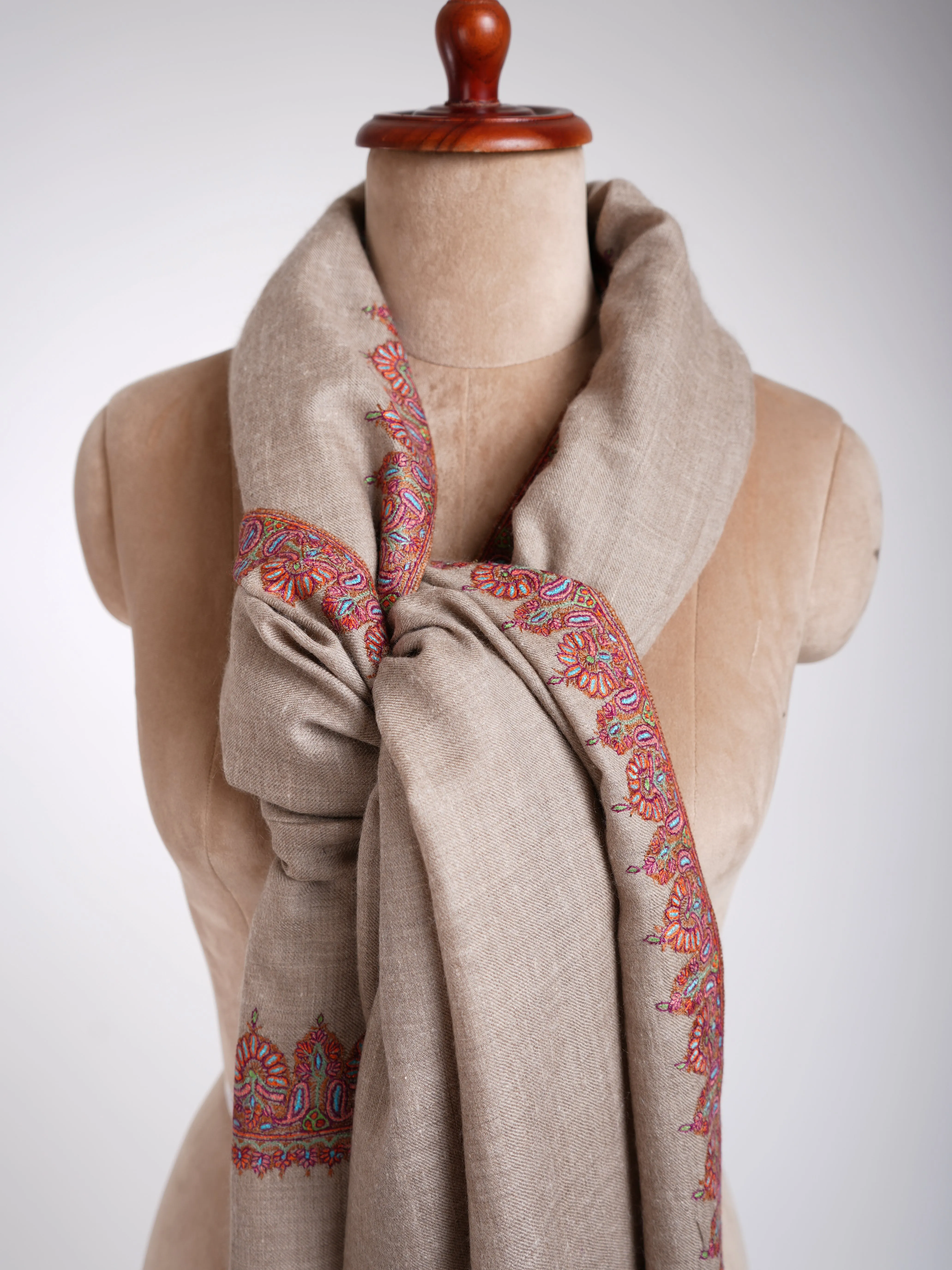 Natural Hand Kashmiri Embroidery Pashmina Shawl