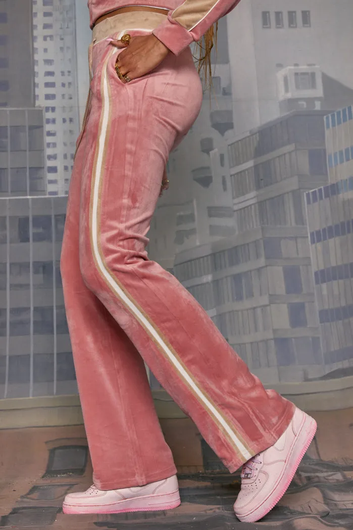 Pink & Beige Velour Joggers